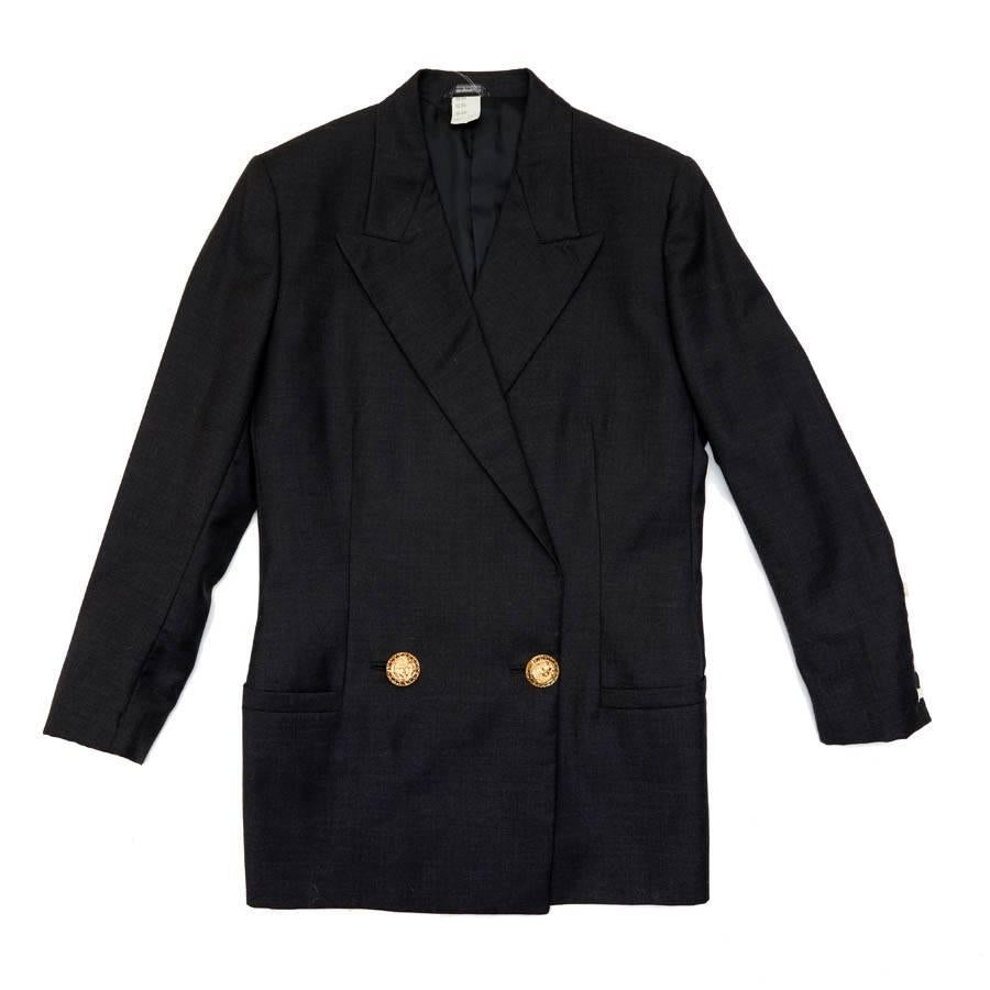 Gianni Versace Couture Vintage Crossover Blazer In Black Silk And Wool 