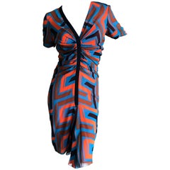 Gianni Versace Couture Vintage Eighties Silk Greek Key Pattern Cocktail Dress