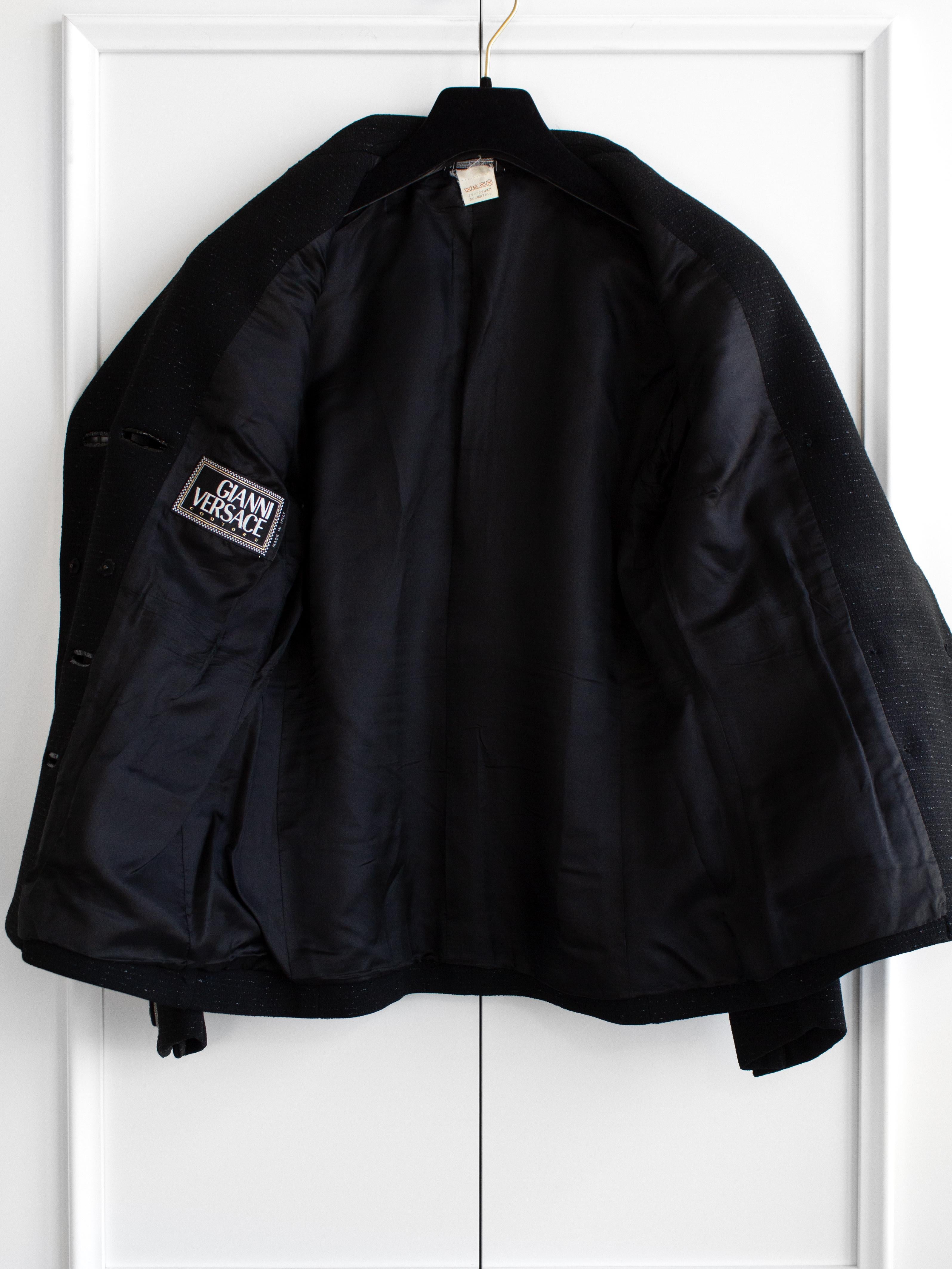 Gianni Versace Couture Vintage F/W 1994 Black Medusa Belted Jacket Skirt Suit For Sale 10