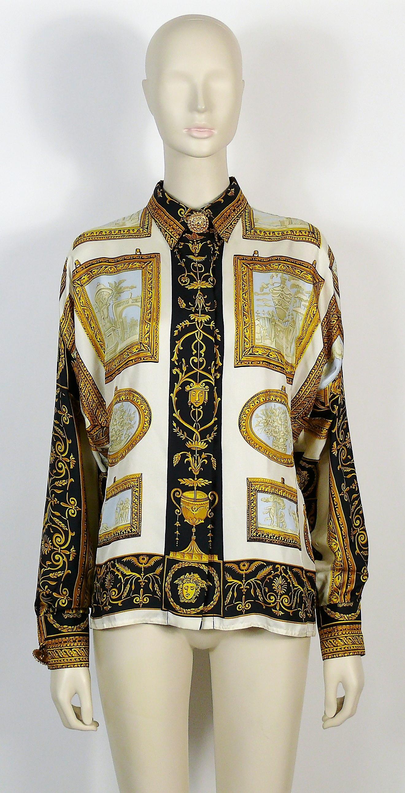Gianni Versace Couture Vintage Framed Wedgwood Jasper Plaques Print Silk Blouse In Excellent Condition In Nice, FR