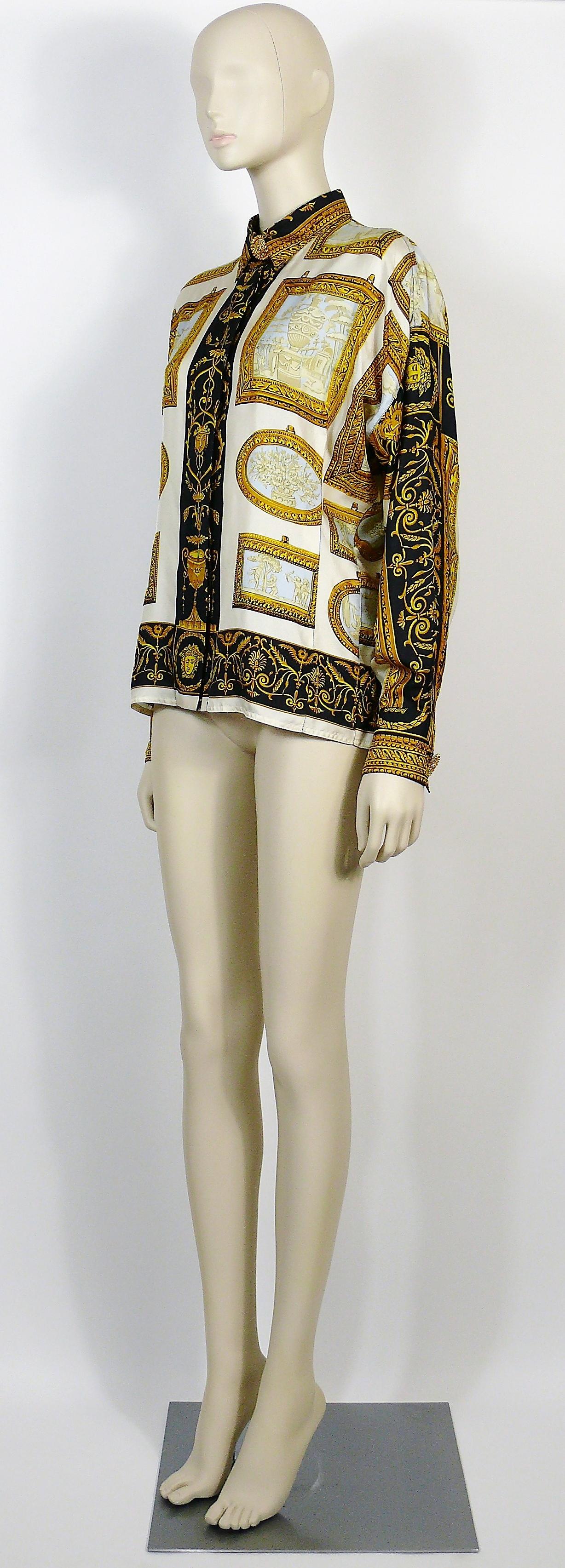 Women's Gianni Versace Couture Vintage Framed Wedgwood Jasper Plaques Print Silk Blouse