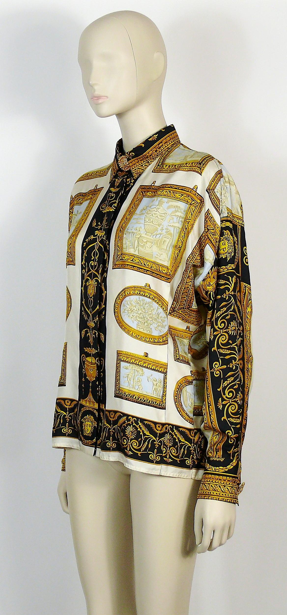 Gianni Versace Couture Vintage Framed Wedgwood Jasper Plaques Print Silk Blouse 1