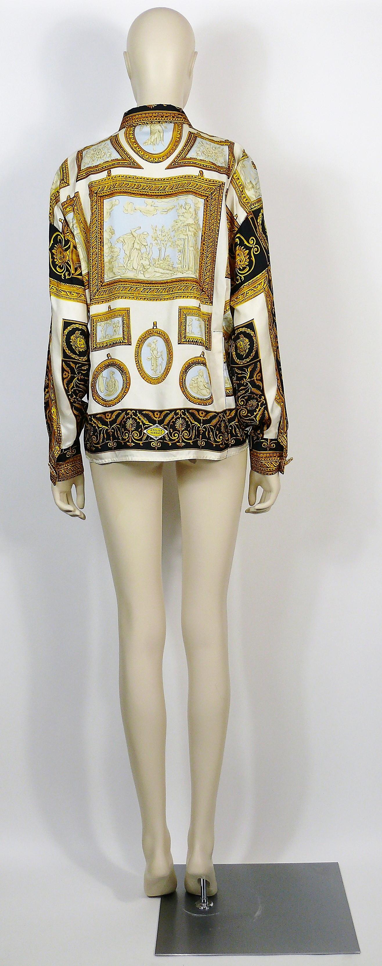 Gianni Versace Couture Vintage Framed Wedgwood Jasper Plaques Print Silk Blouse 2