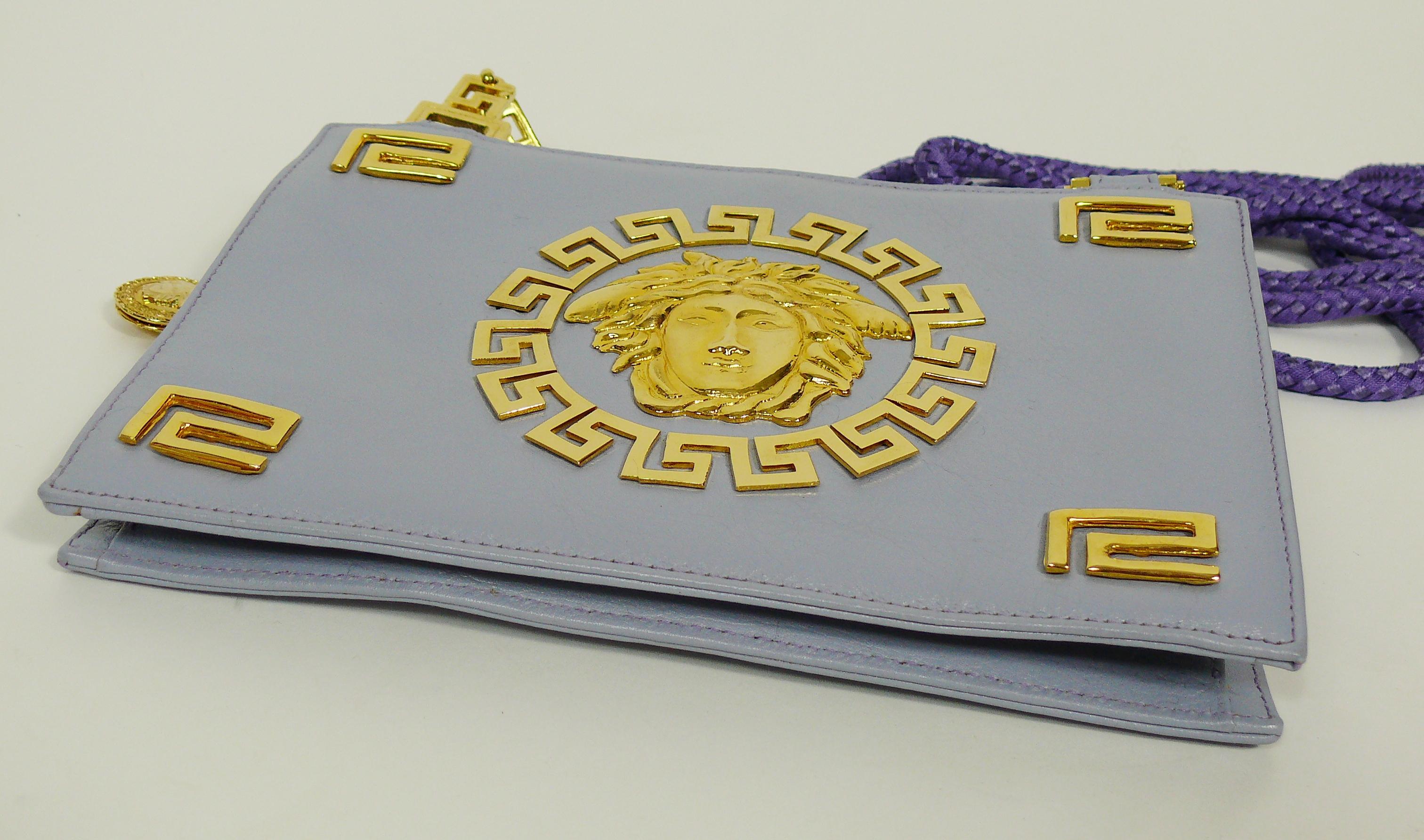 Gianni Versace Couture Vintage Lavender Blue Leather Medusa Shoulder Bag 2