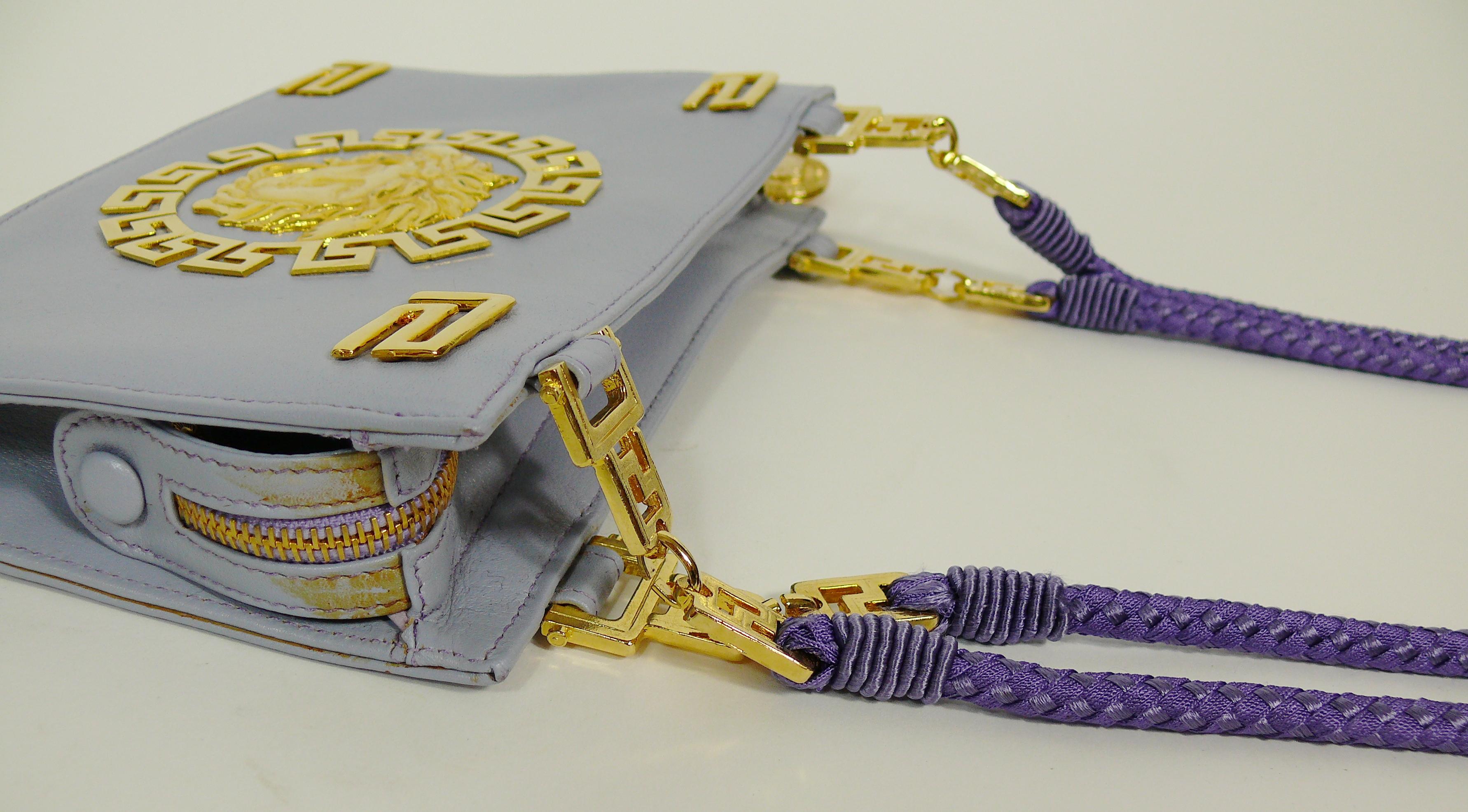 Gianni Versace Couture Vintage Lavender Blue Leather Medusa Shoulder Bag 5