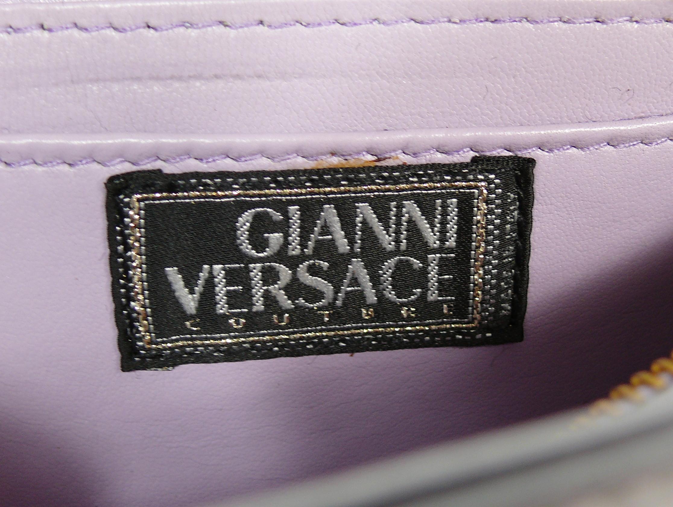 Gianni Versace Couture Vintage Lavender Blue Leather Medusa Shoulder Bag 12