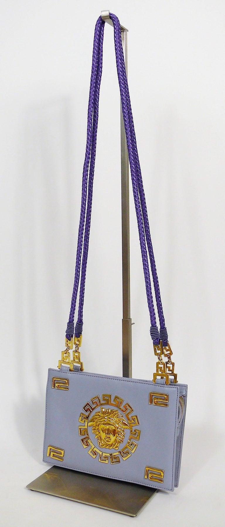 Gianni Versace Couture Vintage Lavender Blue Leather Medusa Shoulder