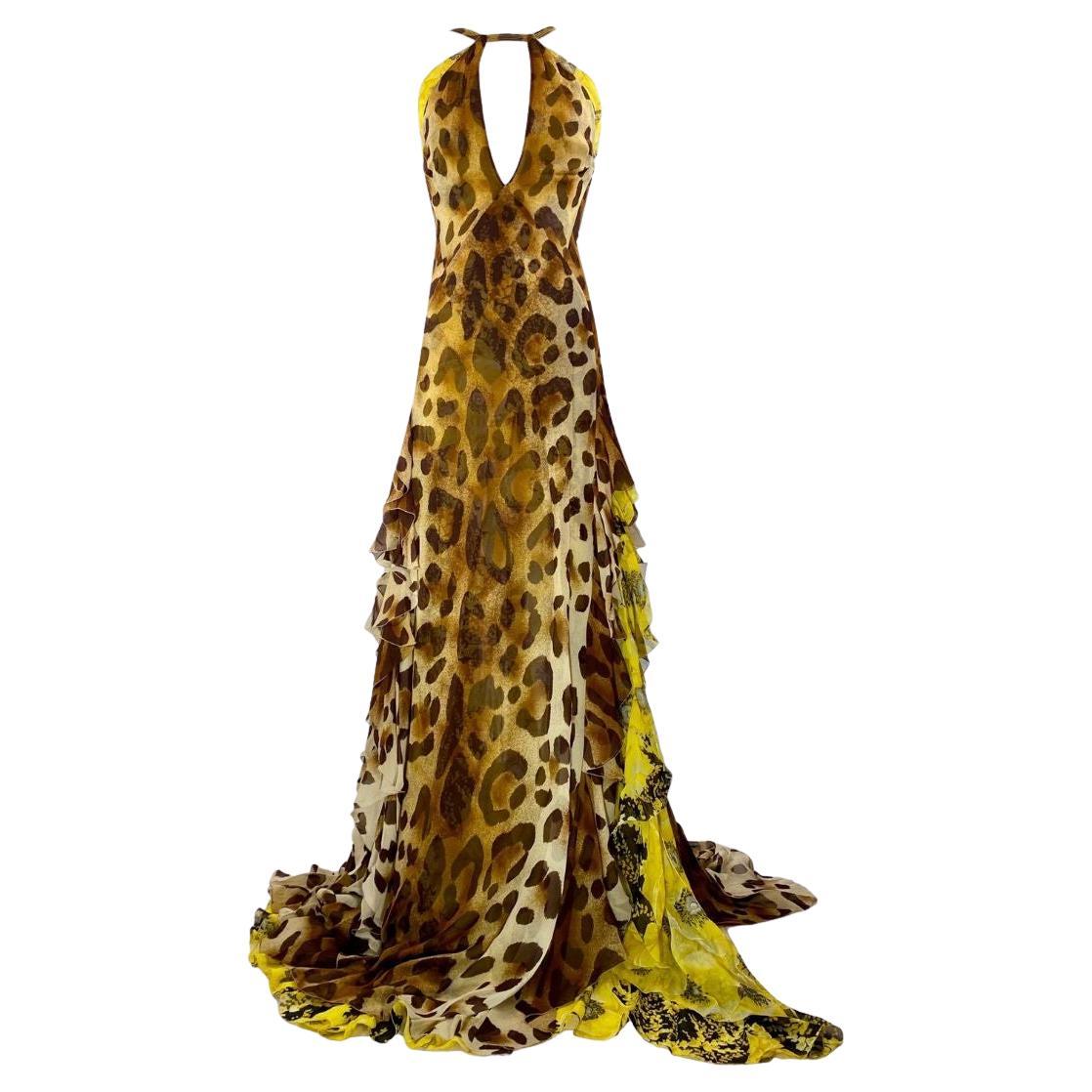 Gianni Versace Couture Vintage Leopard Evening Gown Size 40IT Spring/Summer 2002 In Good Condition For Sale In Saint Petersburg, FL