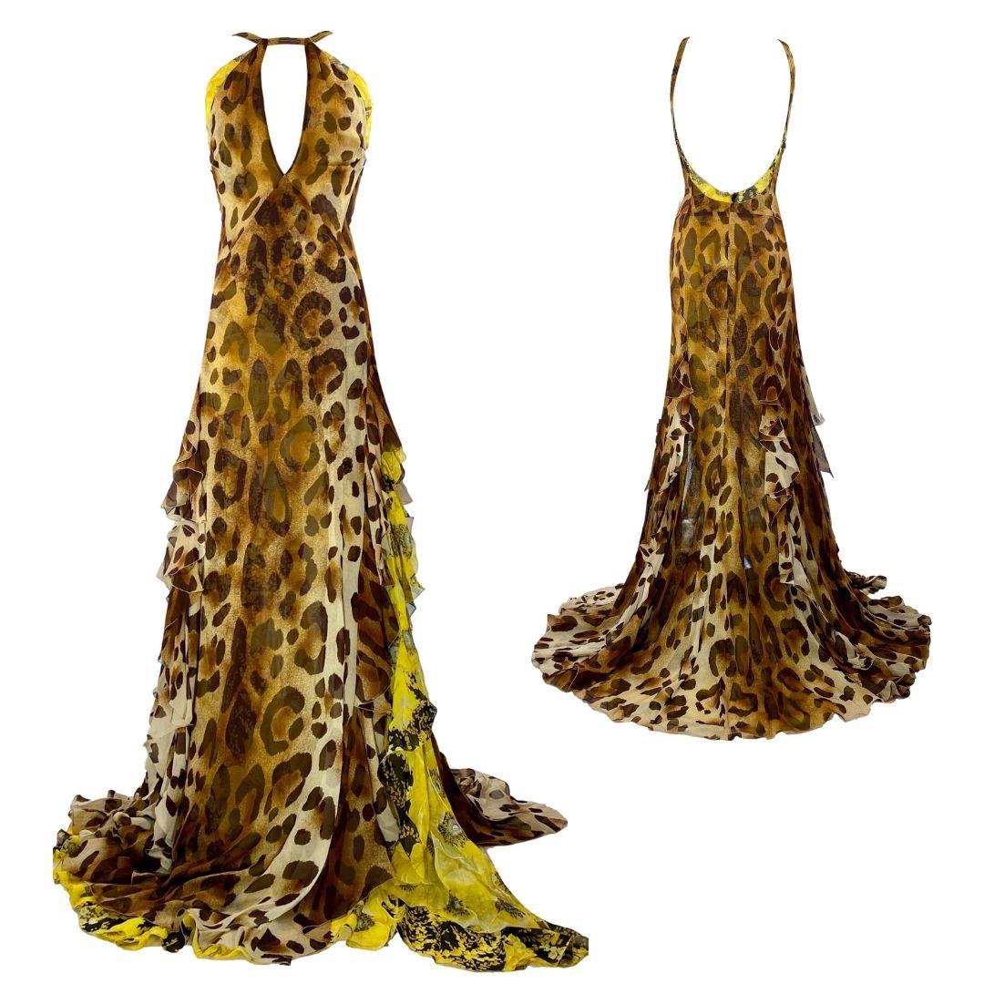 Gianni Versace Couture Vintage Leopard Evening Gown Size 40IT Spring/Summer 2002 For Sale