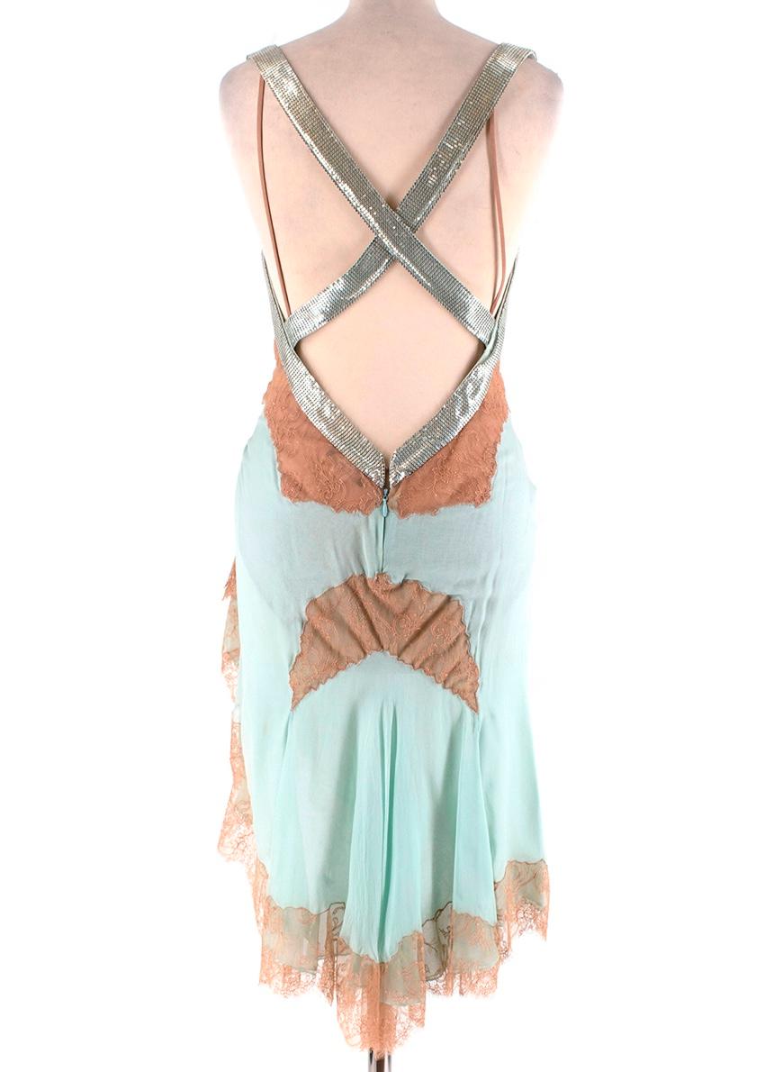 Gianni Versace Couture Vintage Mintgrün Seide & Spitze Slip Kleid - Größe US 4 (Grau)
