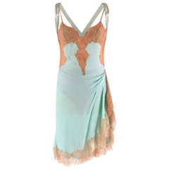 Gianni Versace Couture Vintage Mint Green Silk & Lace Slip Dress - Size US 4