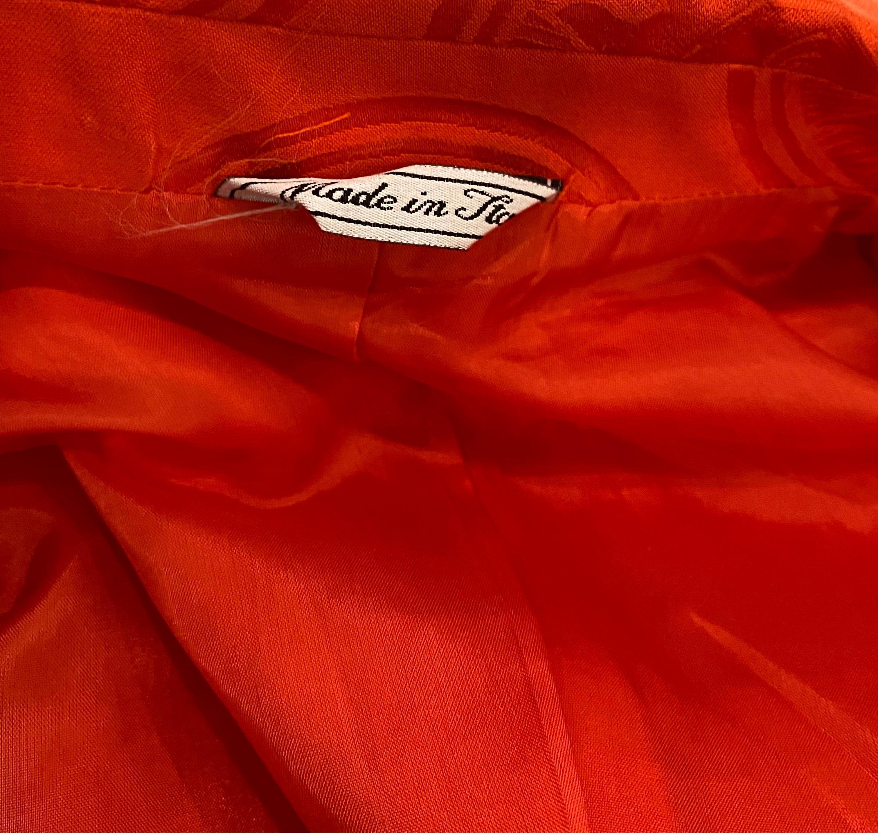 Gianni Versace Couture Vintage Orange Silk Short Sleeve Jacket/Top - Size 6 For Sale 1