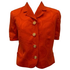 Veste/haut à manches courtes en soie orange vintage Gianni Versace Couture - Taille 6