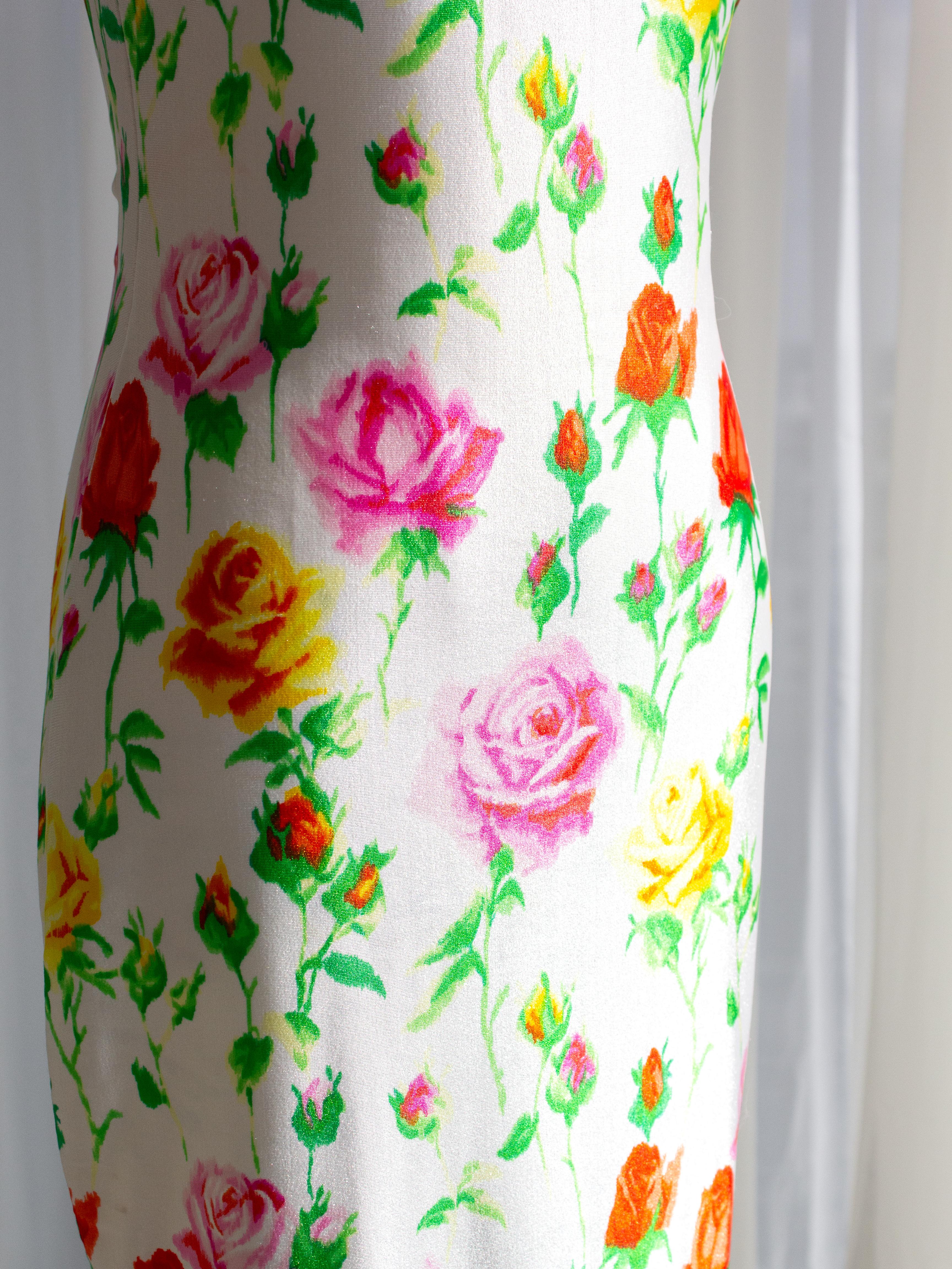 Gianni Versace Couture Vintage S/S 1995 White Red Pink Yellow Rose Floral Dress 5