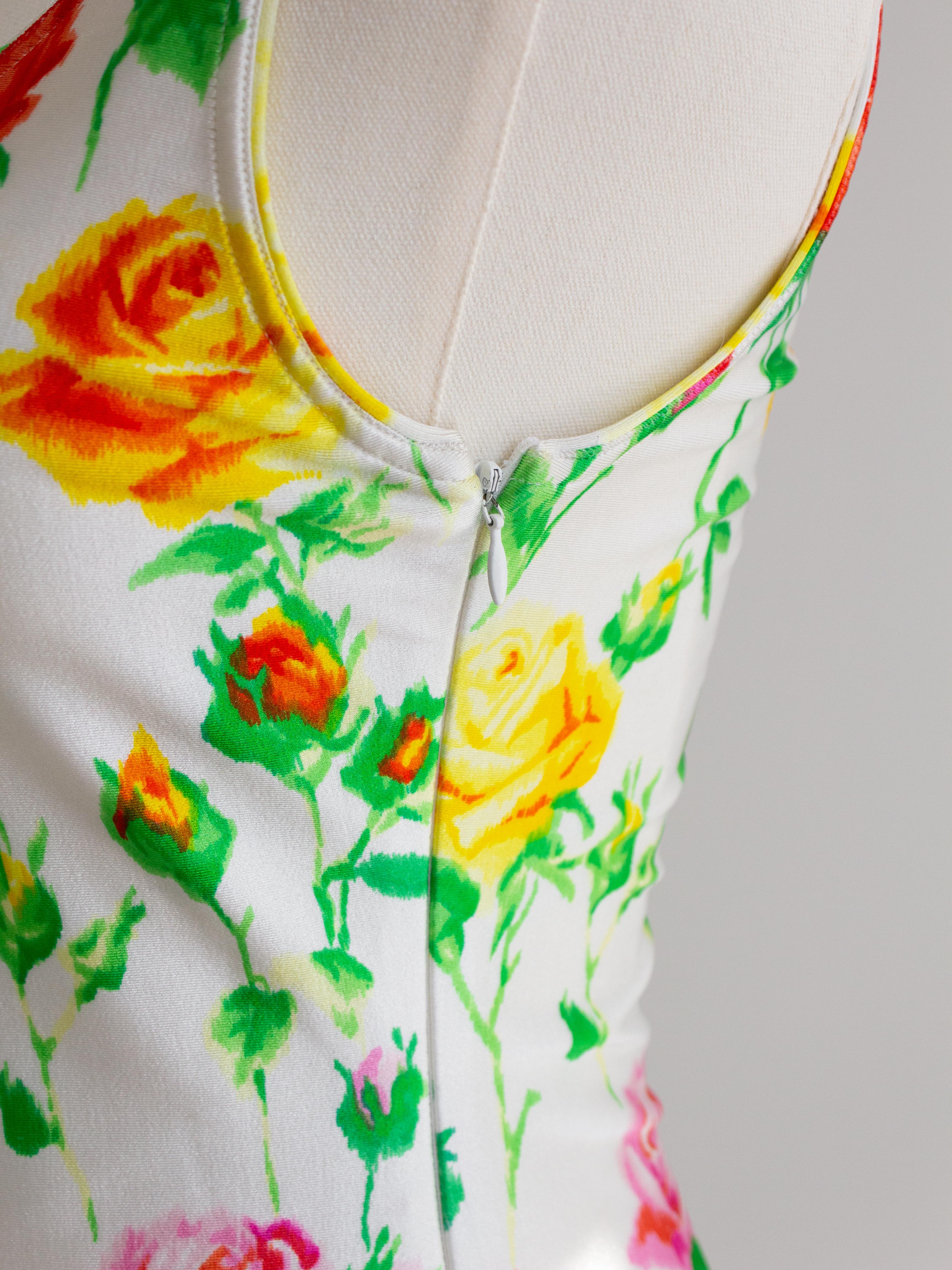 Gianni Versace Couture Vintage S/S 1995 White Red Pink Yellow Rose Floral Dress 6