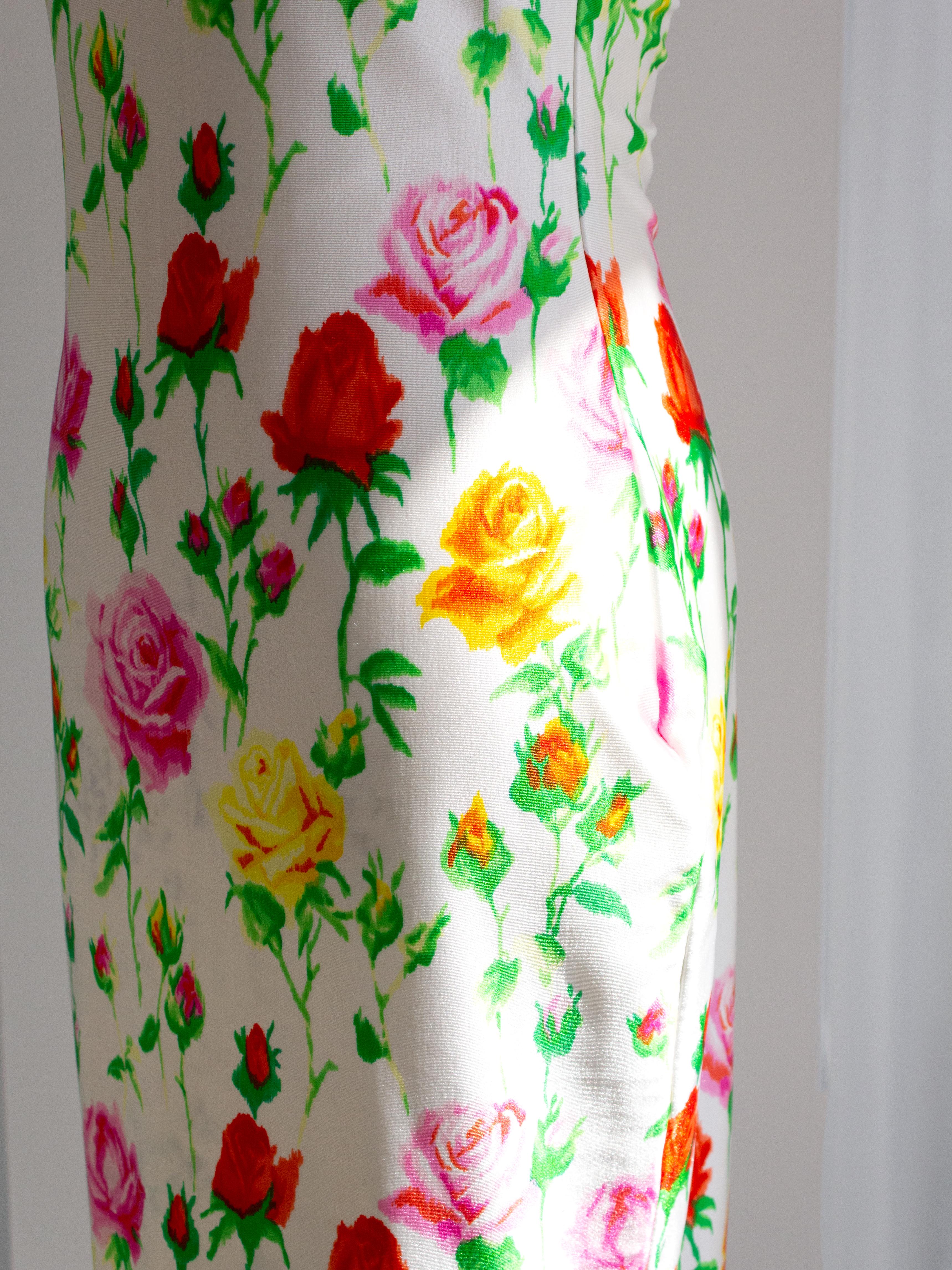 Gianni Versace Couture Vintage S/S 1995 White Red Pink Yellow Rose Floral Dress 7