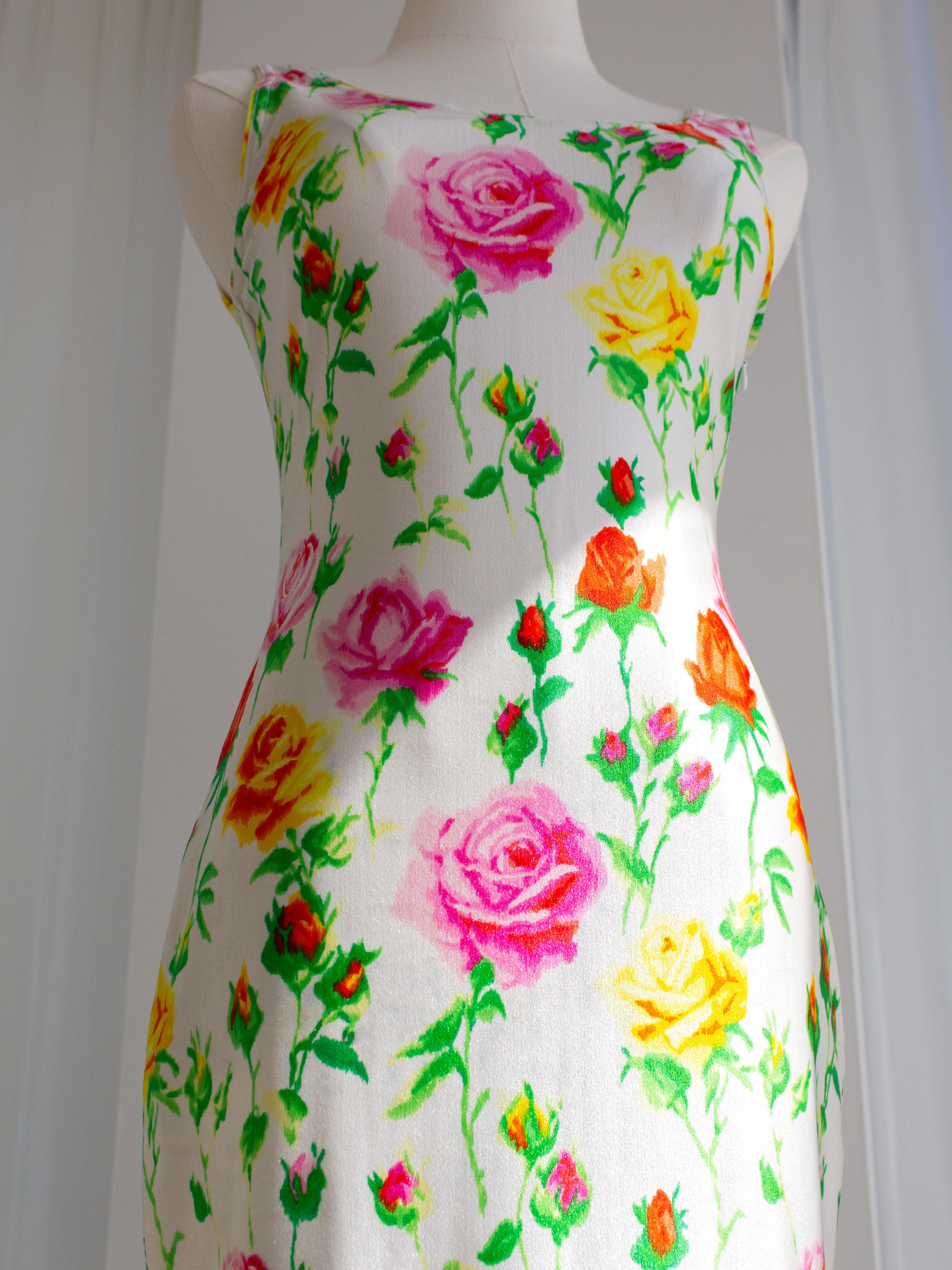 Gianni Versace Couture Vintage S/S 1995 White Red Pink Yellow Rose Floral Dress 8