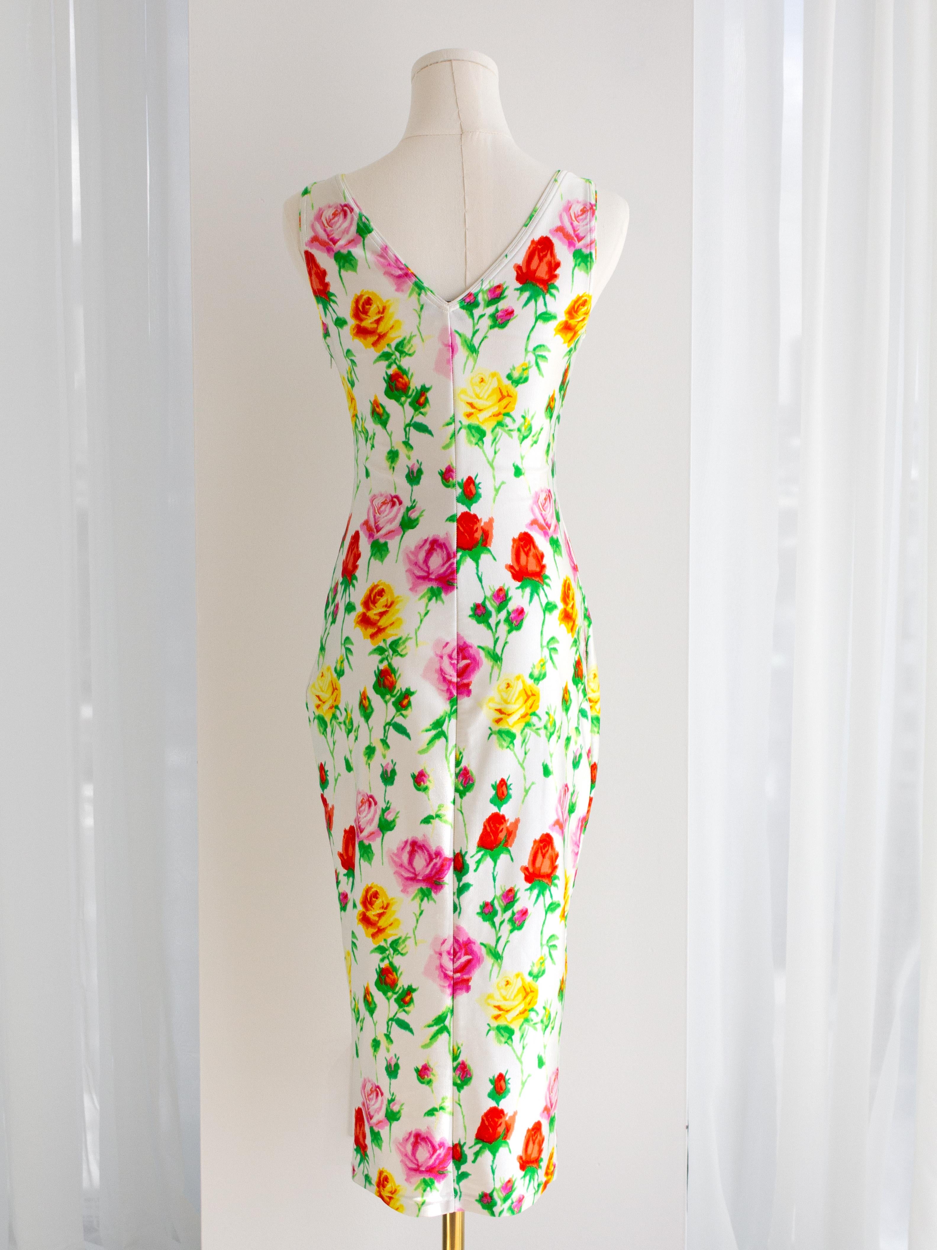 Gianni Versace Couture Vintage S/S 1995 White Red Pink Yellow Rose Floral Dress 10