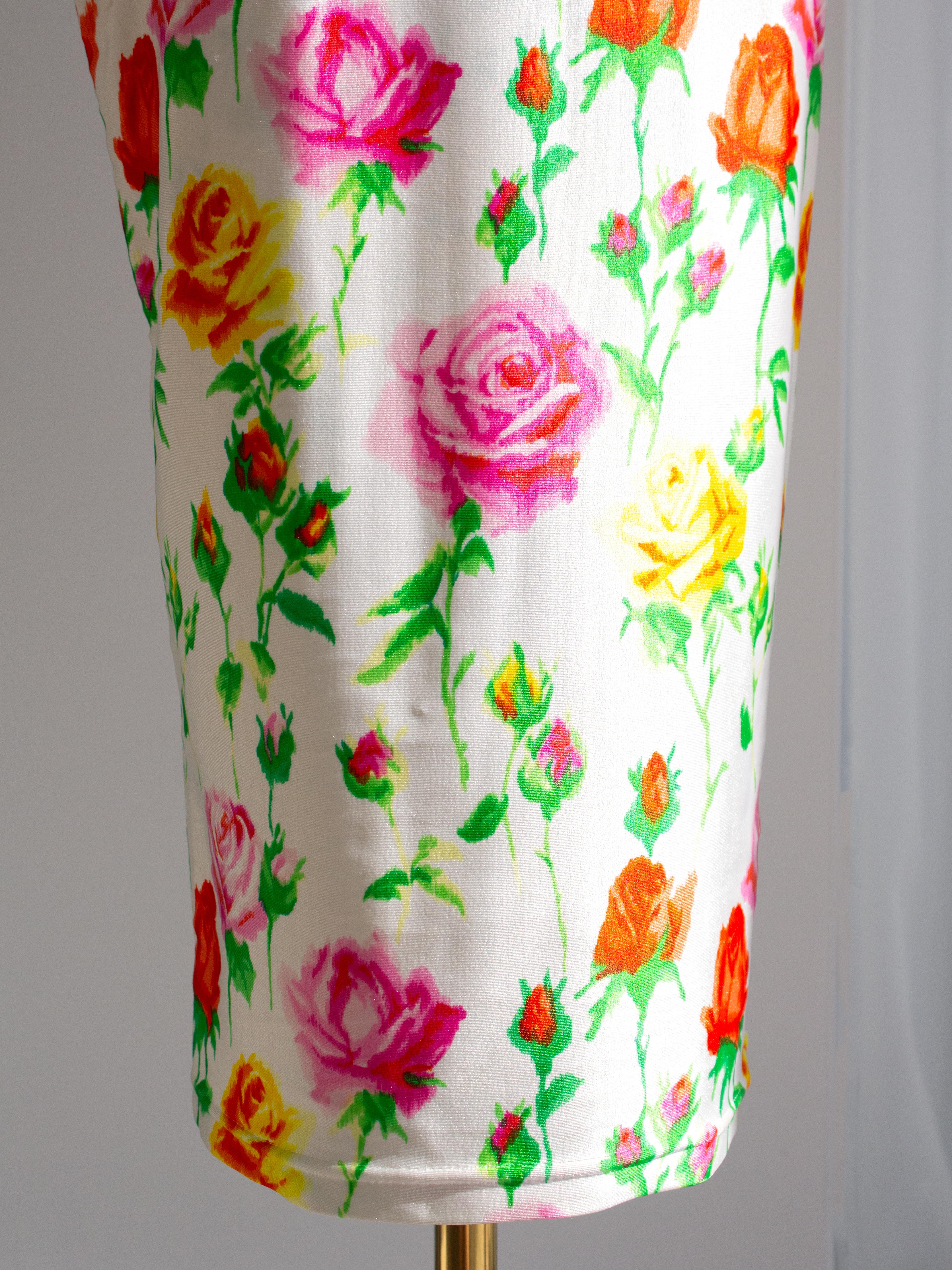 Gianni Versace Couture Vintage S/S 1995 White Red Pink Yellow Rose Floral Dress 11