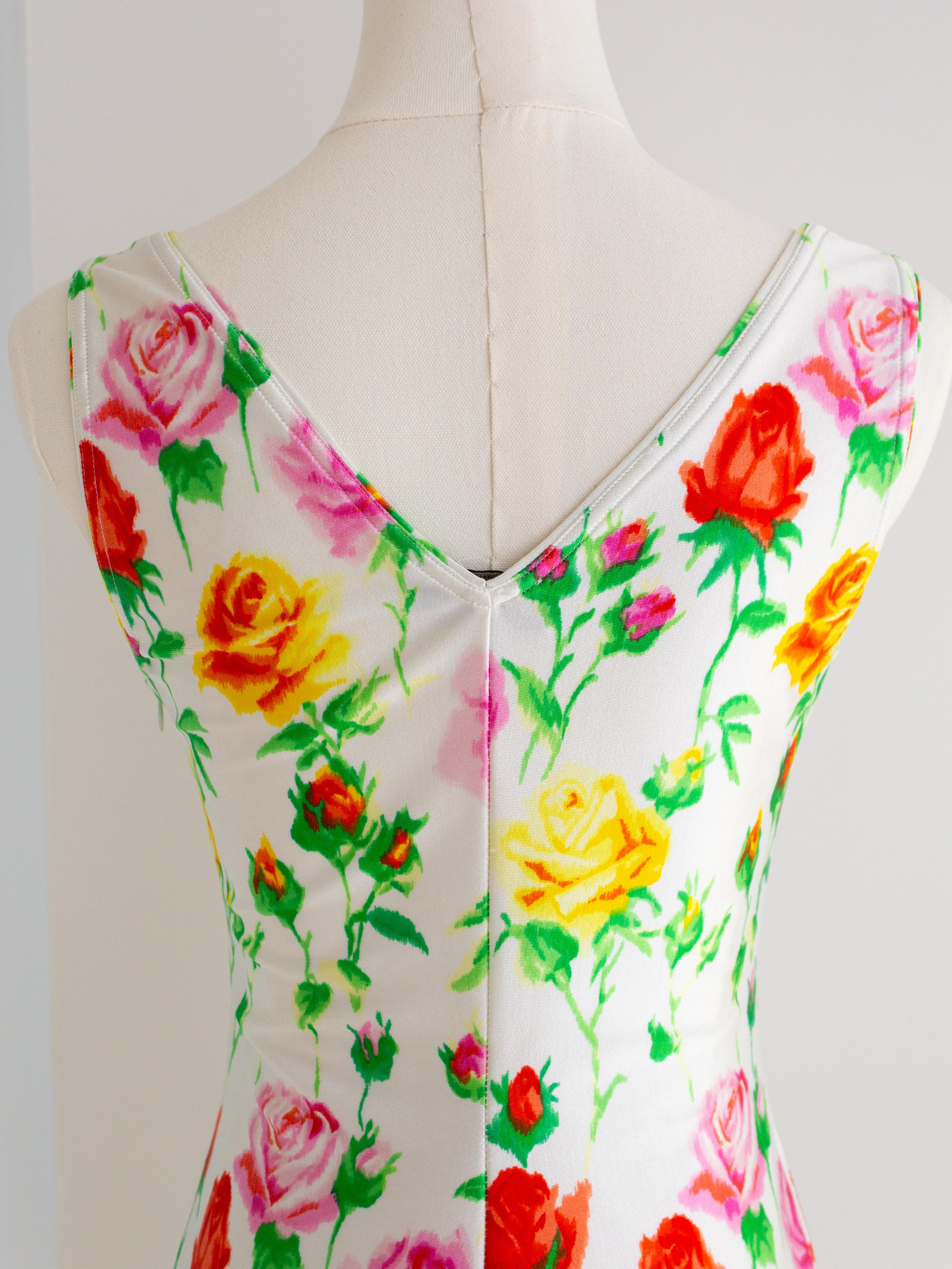 Gianni Versace Couture Vintage S/S 1995 White Red Pink Yellow Rose Floral Dress 12