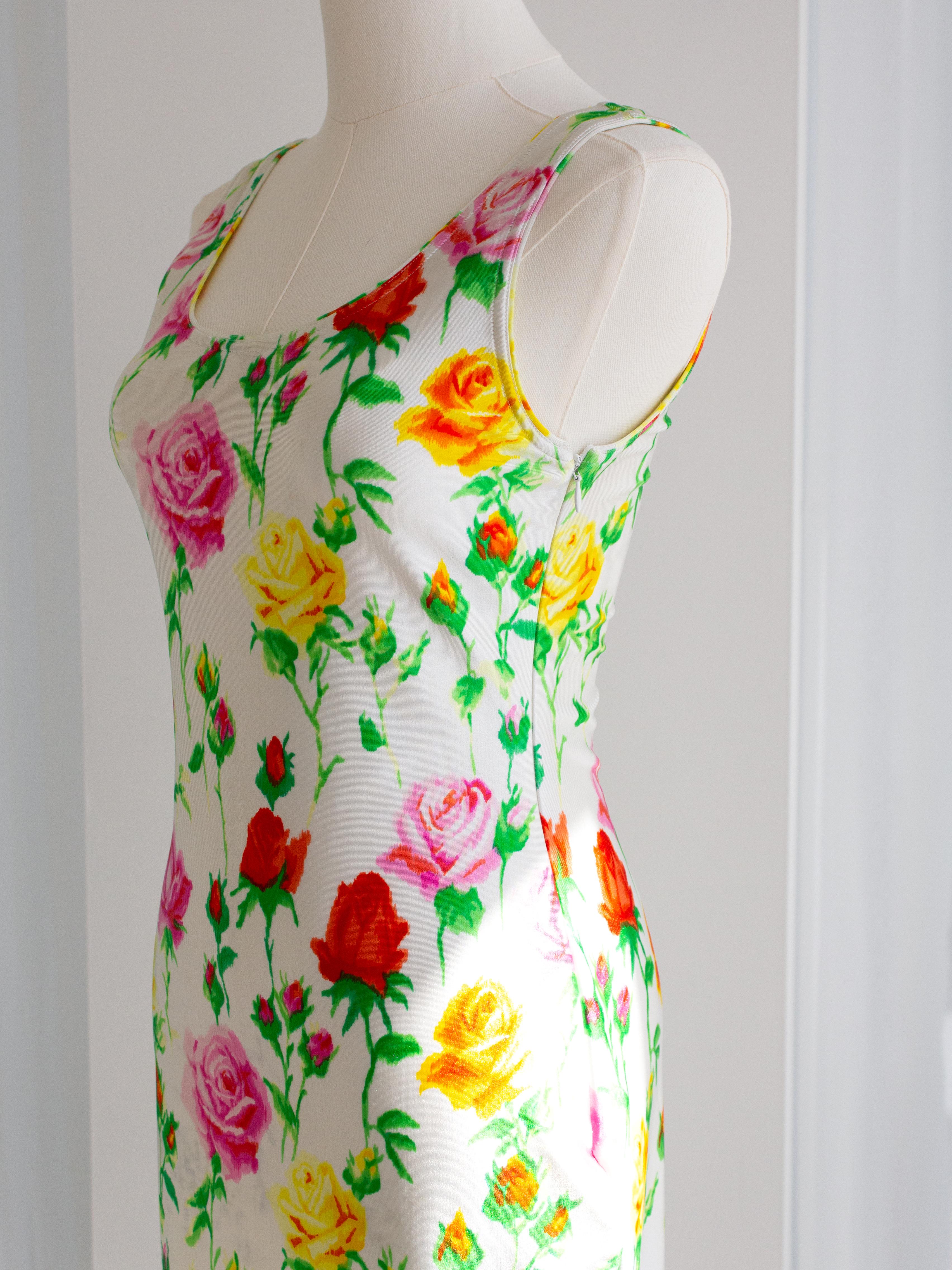 Gianni Versace Couture Vintage S/S 1995 White Red Pink Yellow Rose Floral Dress 3
