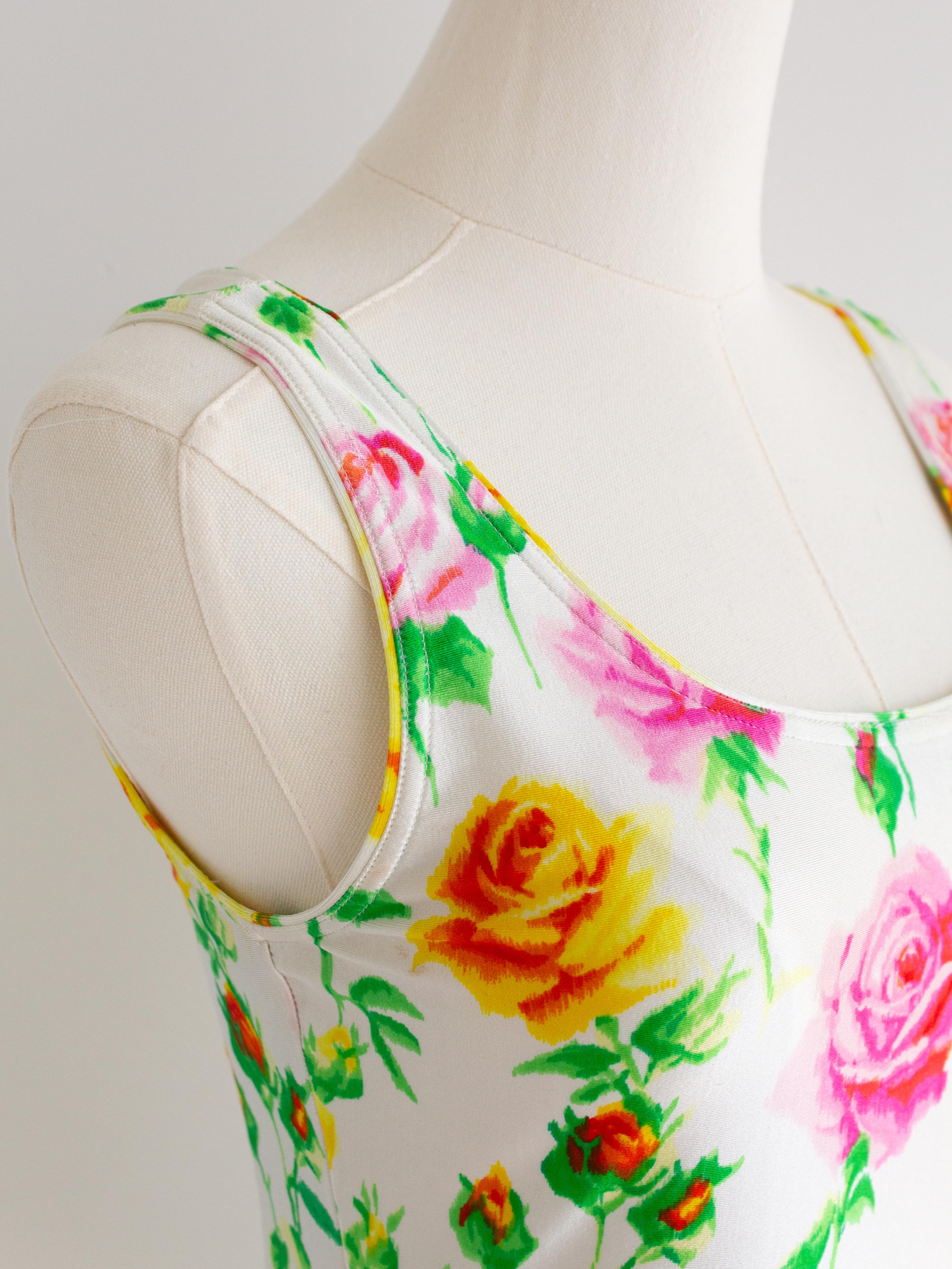 Gianni Versace Couture Vintage S/S 1995 White Red Pink Yellow Rose Floral Dress 4