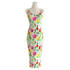Gianni Versace Couture Vintage S/S 1995 White Red Pink Yellow Rose Floral Dress