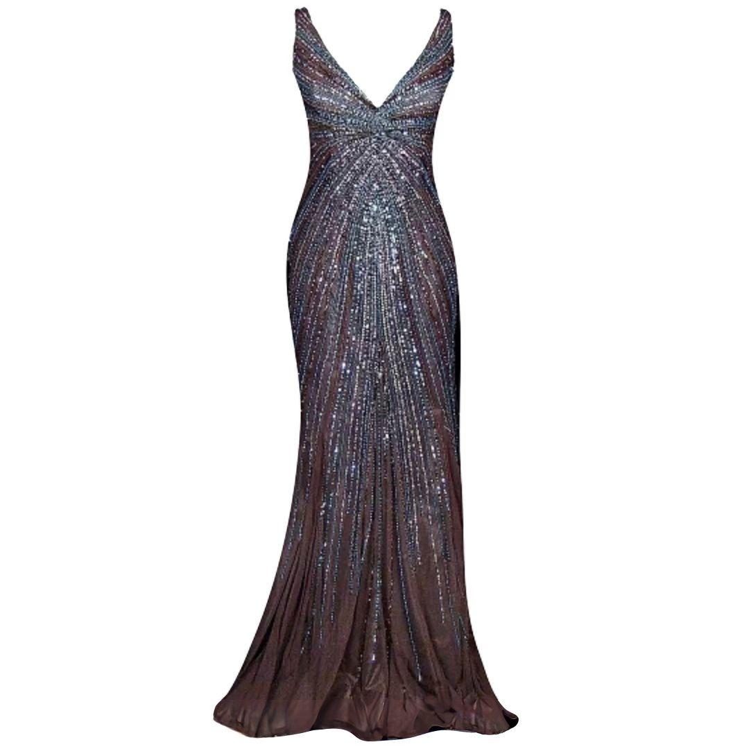 Gianni Versace Couture Vintage Sequin & Bead Embellished Evening Gown Size 42IT In Good Condition For Sale In Saint Petersburg, FL