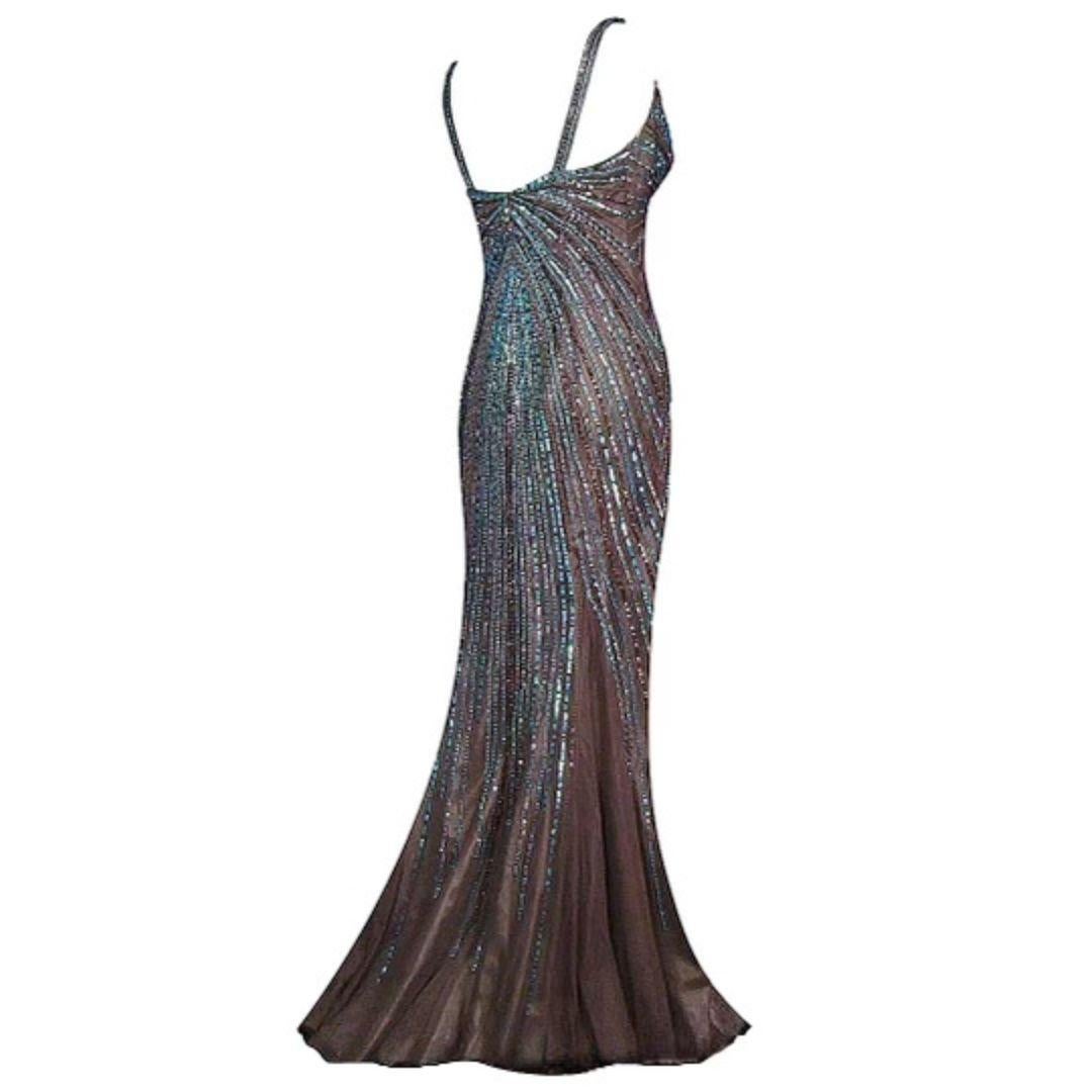 Gianni Versace Couture Vintage Sequin & Bead Embellished Evening Gown Size 42IT In Good Condition For Sale In Saint Petersburg, FL
