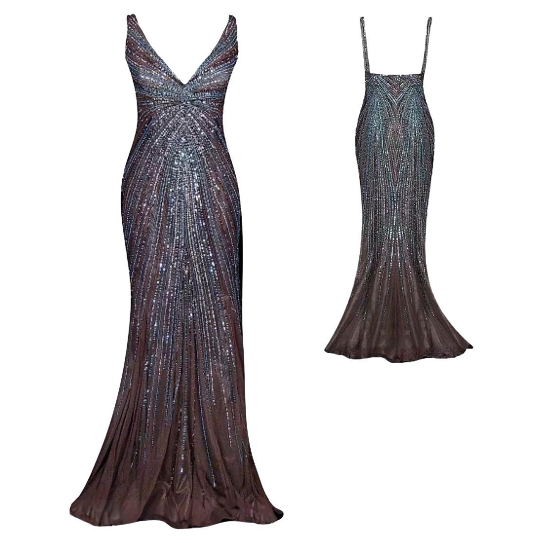 Gianni Versace Couture Vintage Sequin & Bead Embellished Evening Gown Size 42IT For Sale