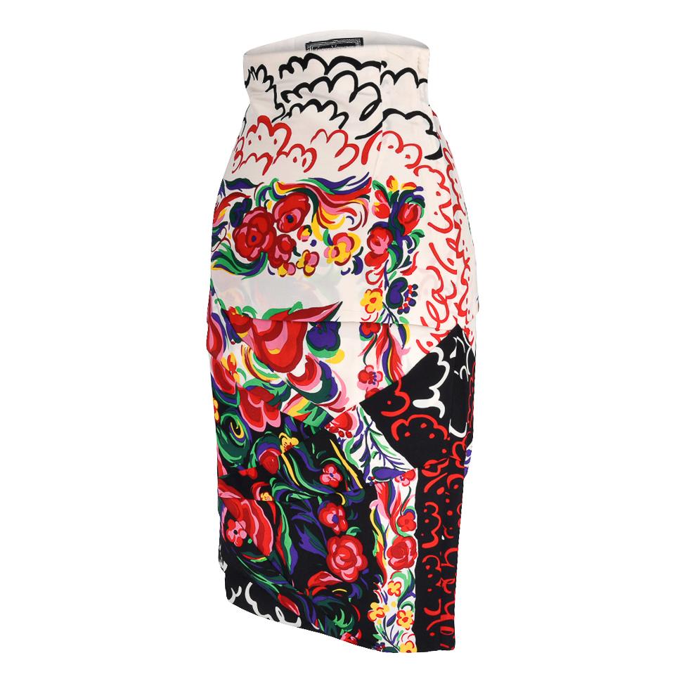 Women's Gianni Versace Couture Vintage Skirt Abstract Floral Print Vivid Colours 38