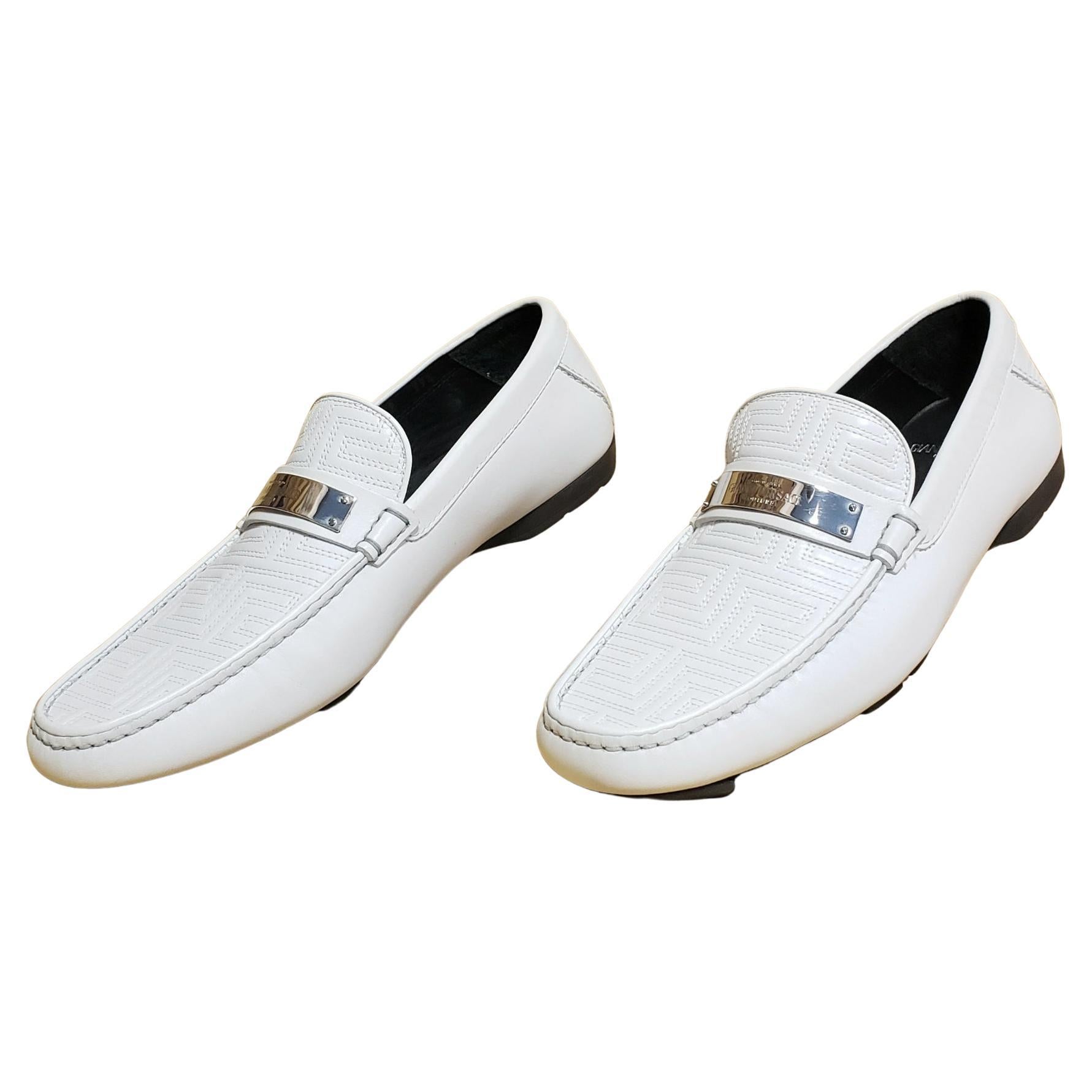 GIANNI VERSACE COUTURE WEISSE VERZIERTES LEDERDRIVER LOAFER-Schuhe Gr. 39,5 im Angebot