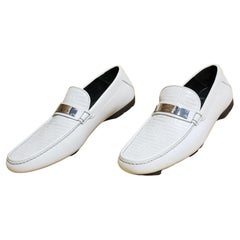 GIANNI VERSACE COUTURE WHITE EMBROIDERED LEATHER DRIVER LOAFER Shoes Sz: 6.5; 7