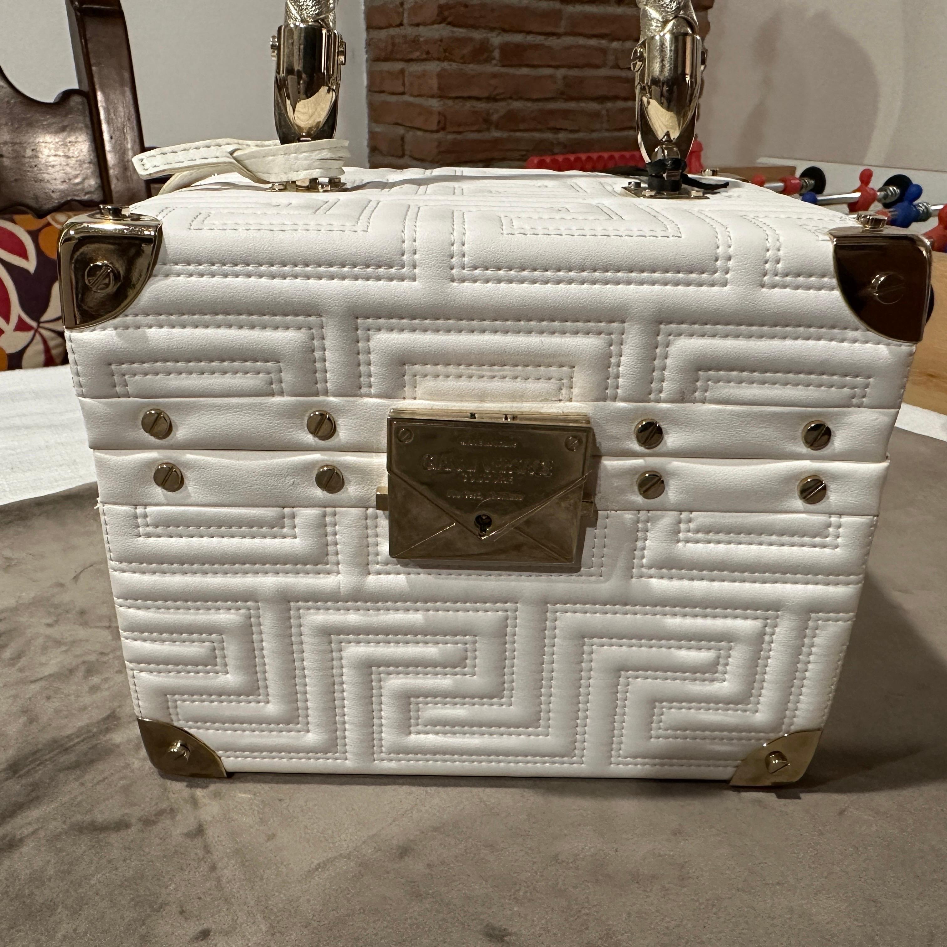 Gianni Versace Couture White Leather and Brass Luxury Beauty Case For Sale 16