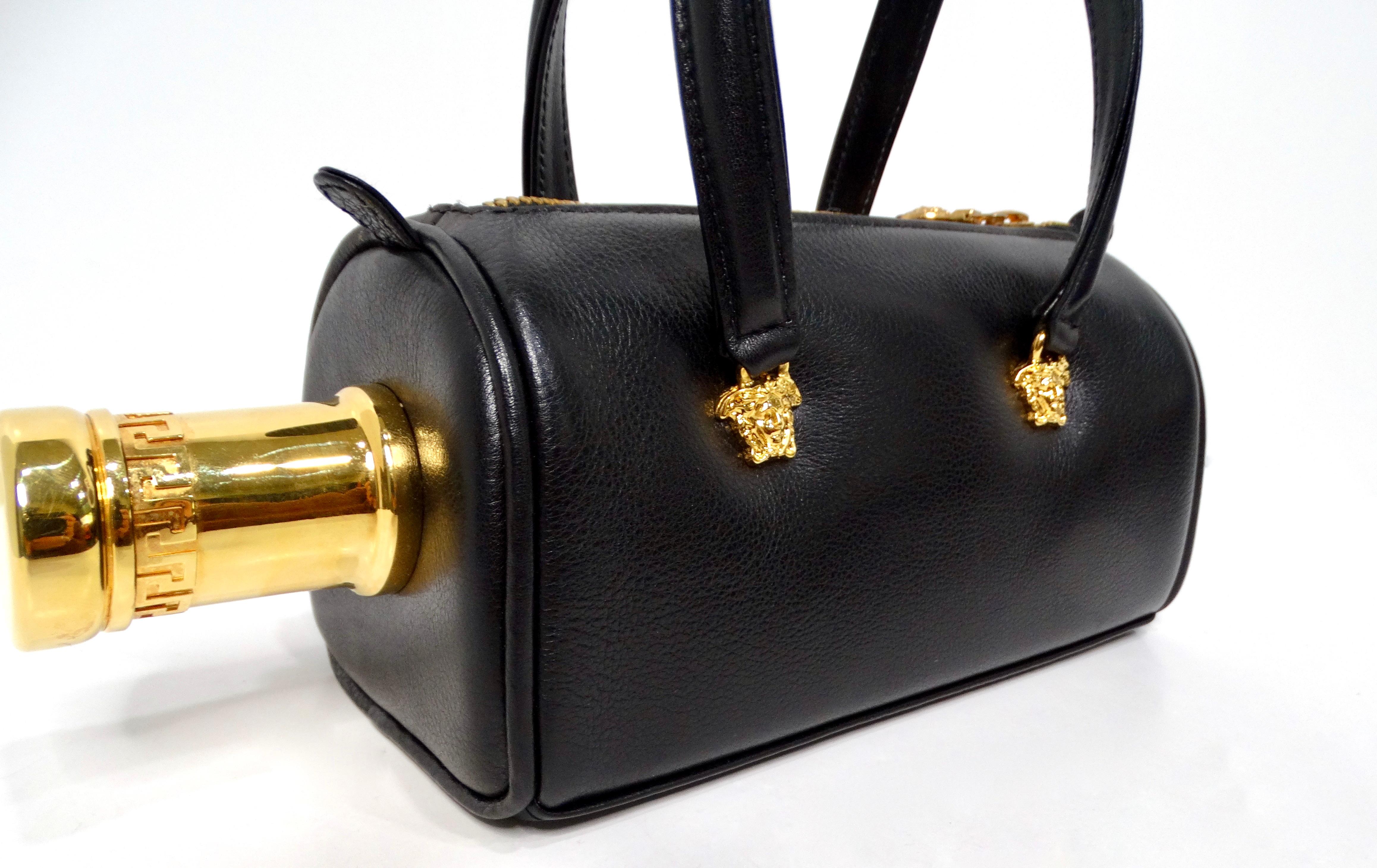 Gianni Versace Couture X Absolut Vodka 1997 Black Leather Mini Bag In Good Condition For Sale In Scottsdale, AZ