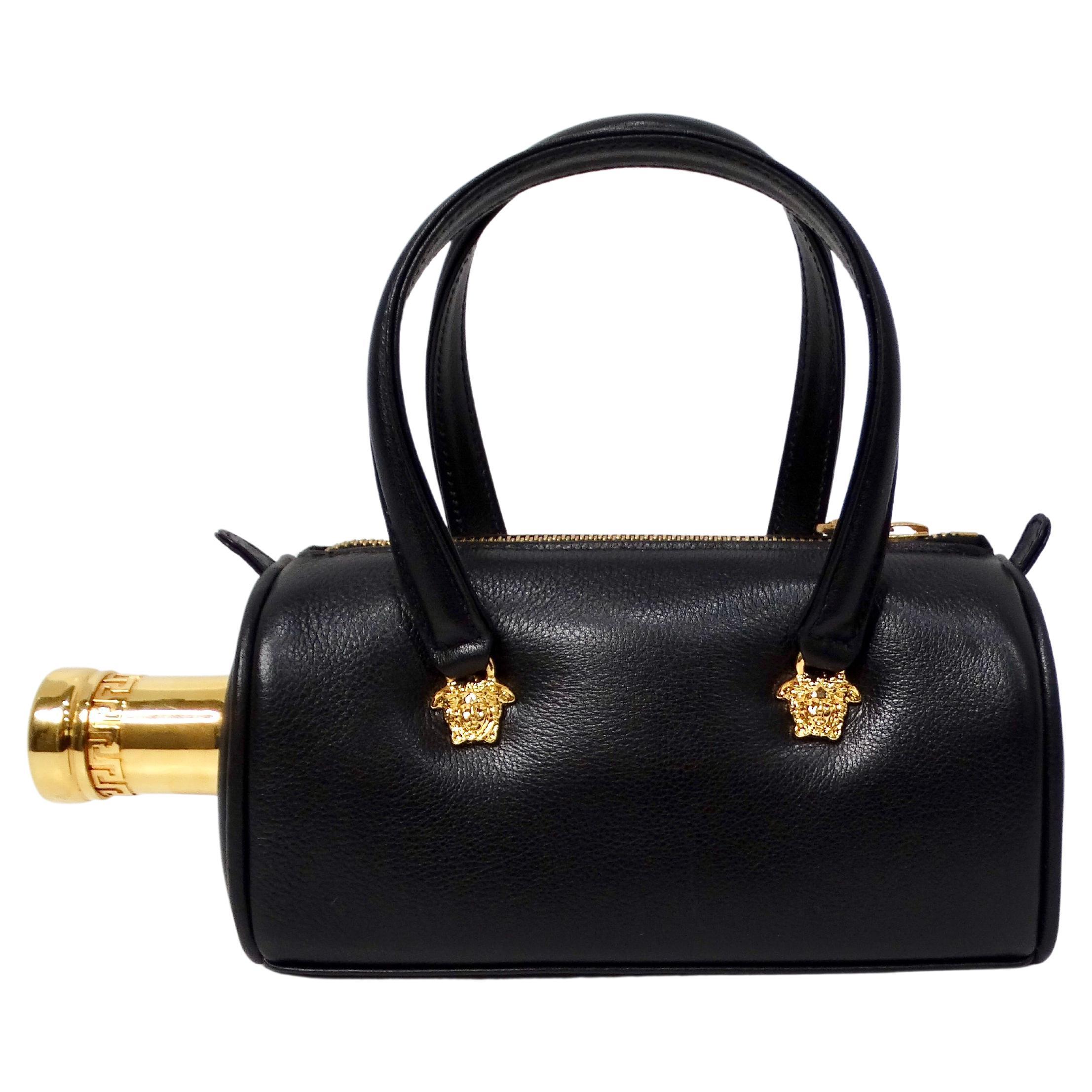 Gianni Versace Couture X Absolut Vodka 1997 Black Leather Mini Bag For Sale