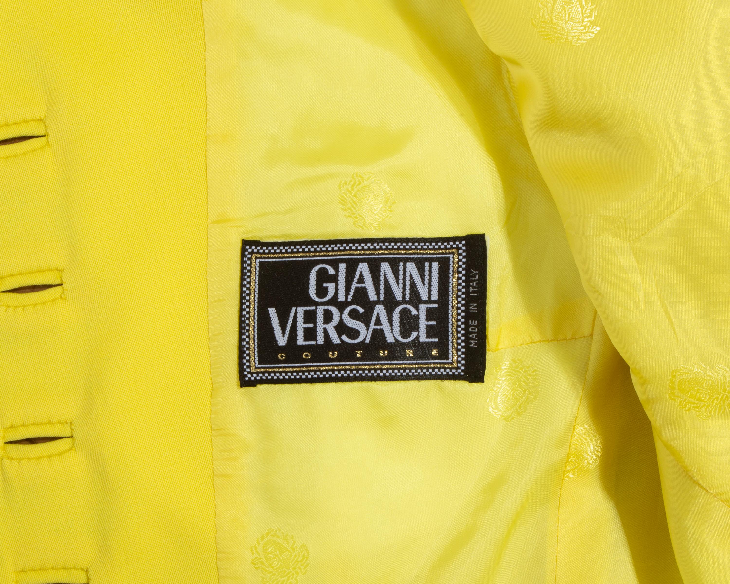 Yellow Gianni Versace Couture yellow skirt suit, ss 1996 For Sale
