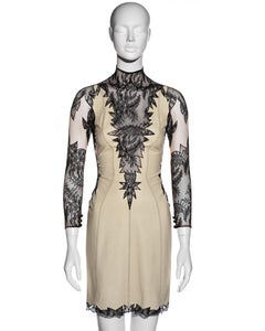 Gianni Versace cream leather and black lace evening dress, ss 2002
