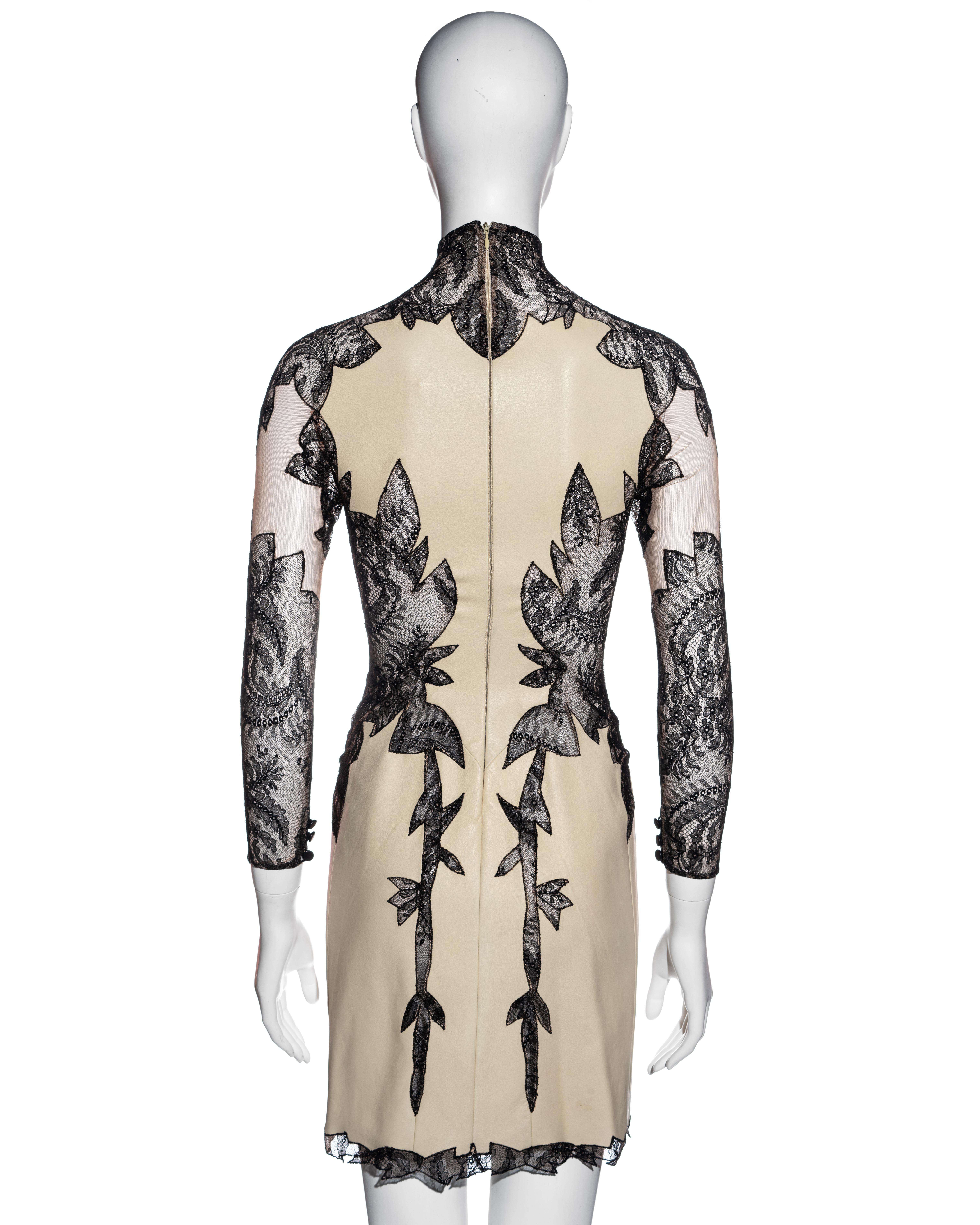 Gianni Versace cream leather and black lace evening dress, ss 2002 For Sale 1