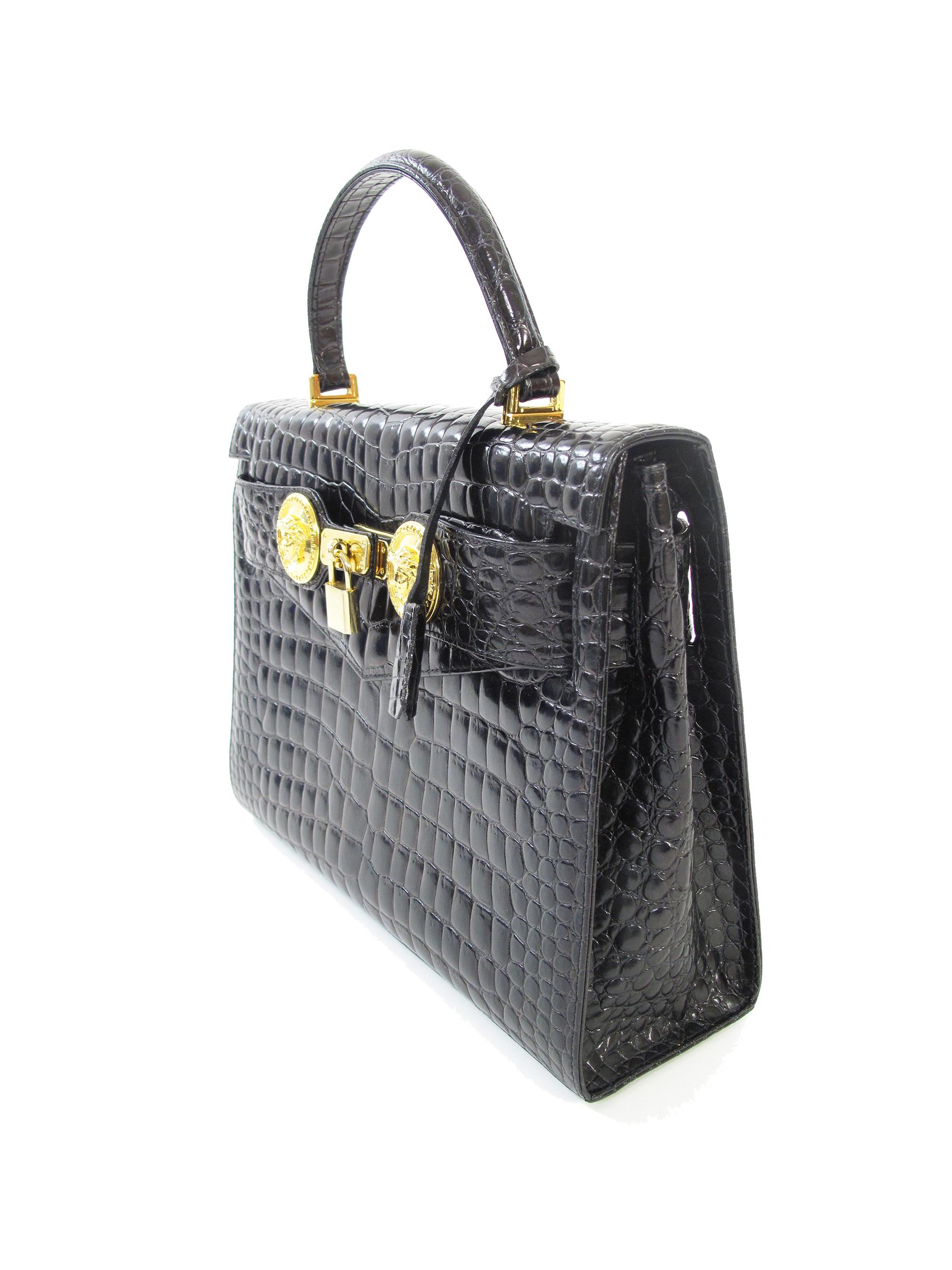 Gianni Versace Croc Embossed BlackDiana Bag, 1990s. Condition; Very good. 