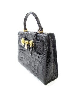 Gianni Versace Croc Embossed Black "Diana" Bag, 1990s