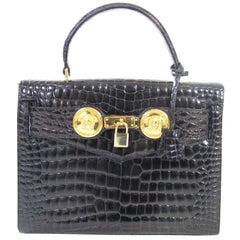 Vintage Gianni Versace Croc Embossed Black "Diana" Bag, 1990s