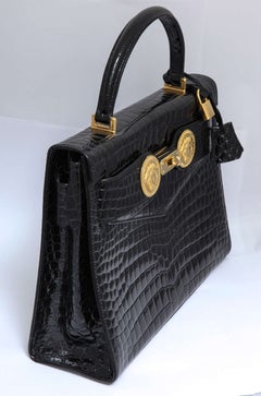 Gianni Versace Croc Embossed Couture Bag With Medusas