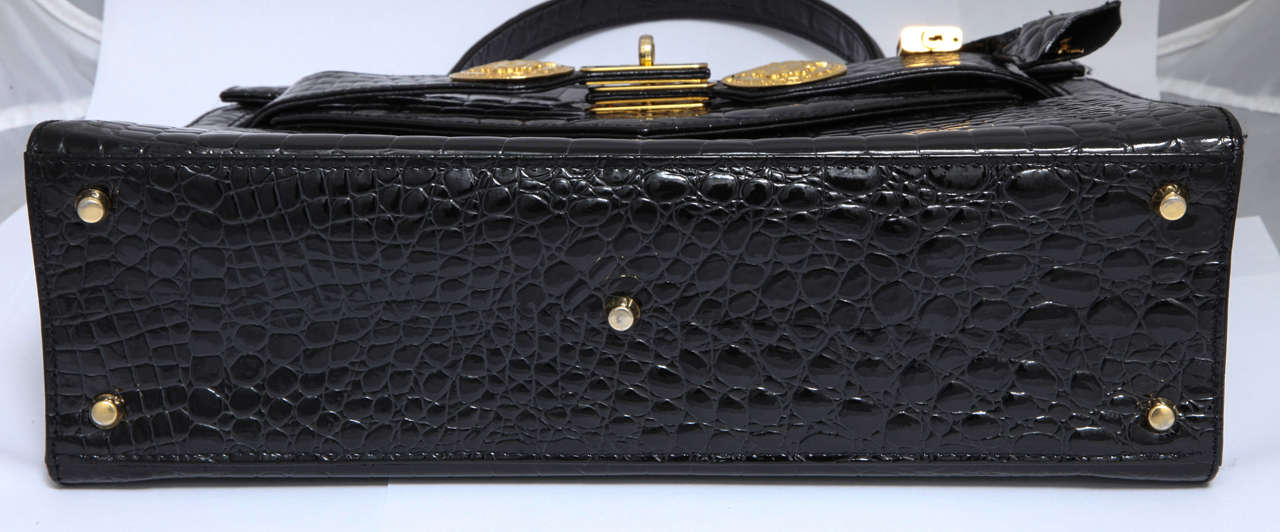 Gianni Versace Croc Embossed Couture Bag With Medusas For Sale 3