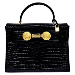 Gianni Versace Croc Embossed Couture Bag With Medusas