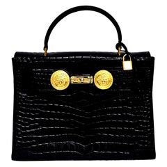Vintage Gianni Versace Croc Embossed Couture Bag With Medusas
