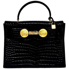 Gianni Versace Croc Embossed Couture Bag With Medusas