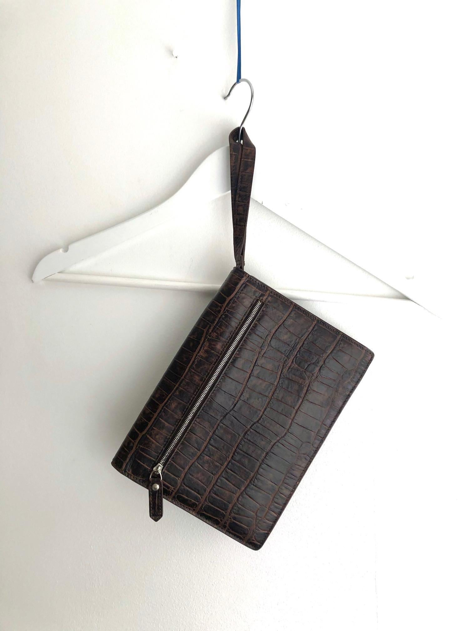 Black 1980s Gianni Versace Brown Envelope Clutch Bag For Sale