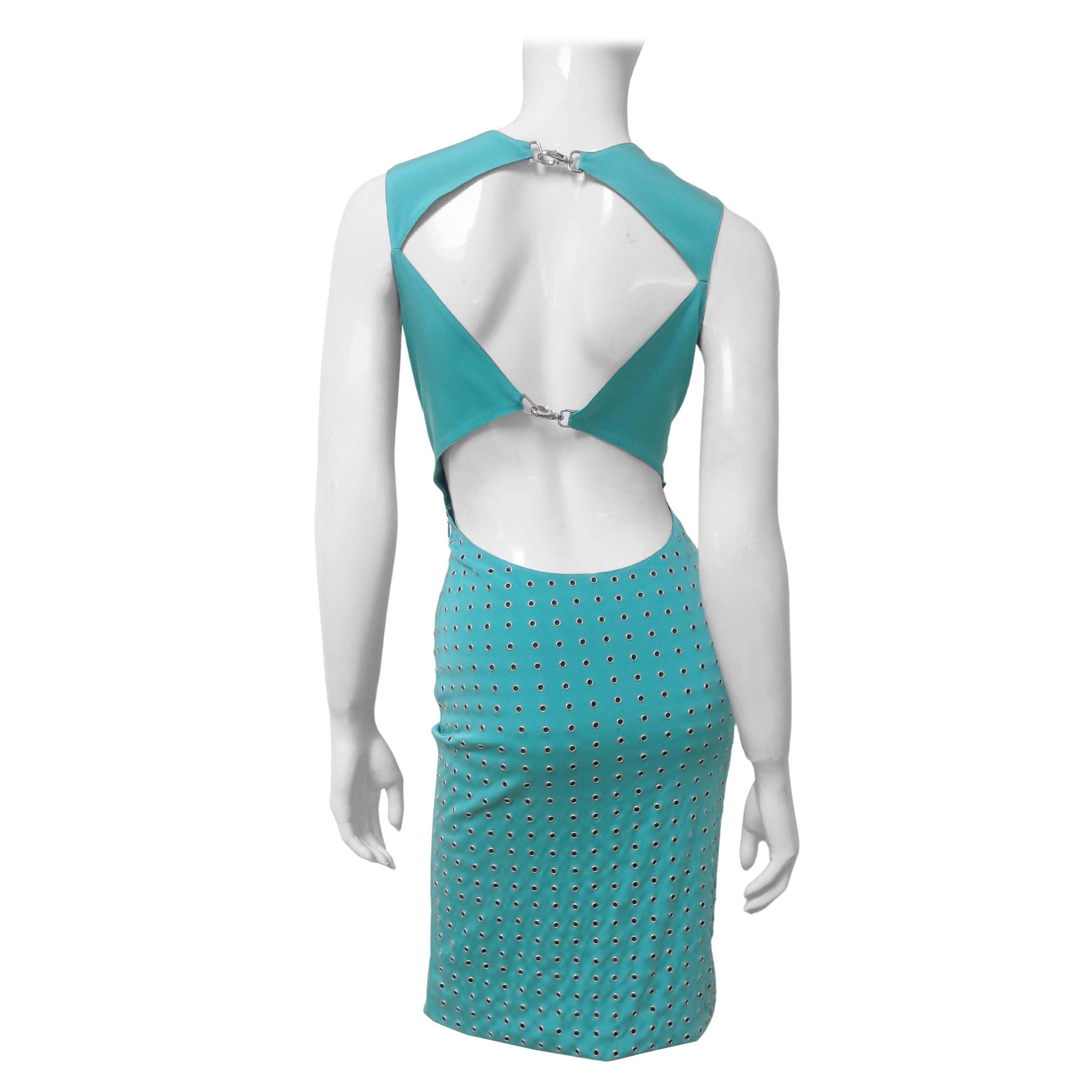 Gianni Versace Vestido de Seda con Espalda Recortada y Ojales S/S 2003 en venta