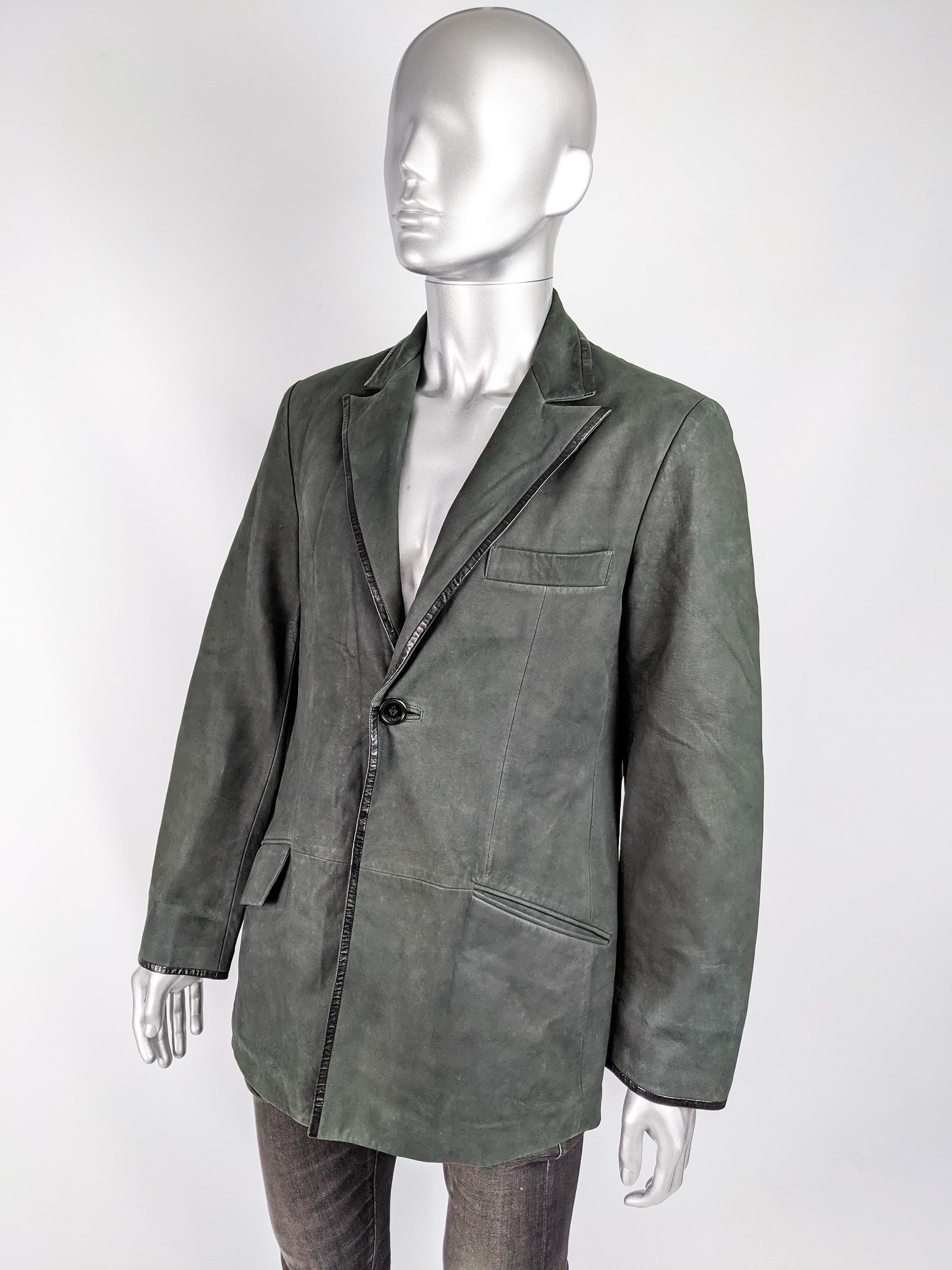 Gray Gianni Versace Dark Green Suede Mens Jacket For Sale